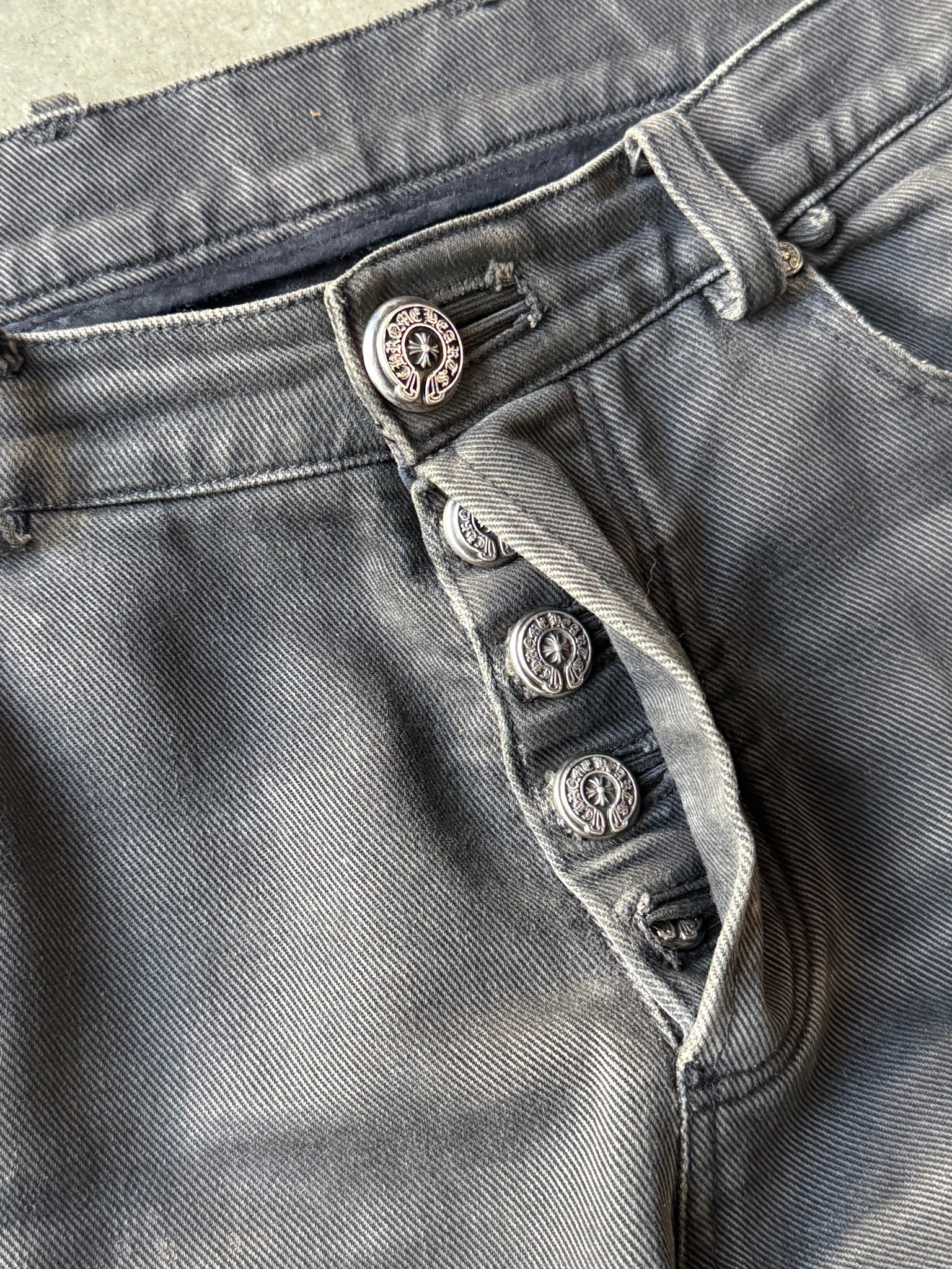 2000S CHROME HEARTS FADED BOOTCUT DENIM LE FLEUR PANTS