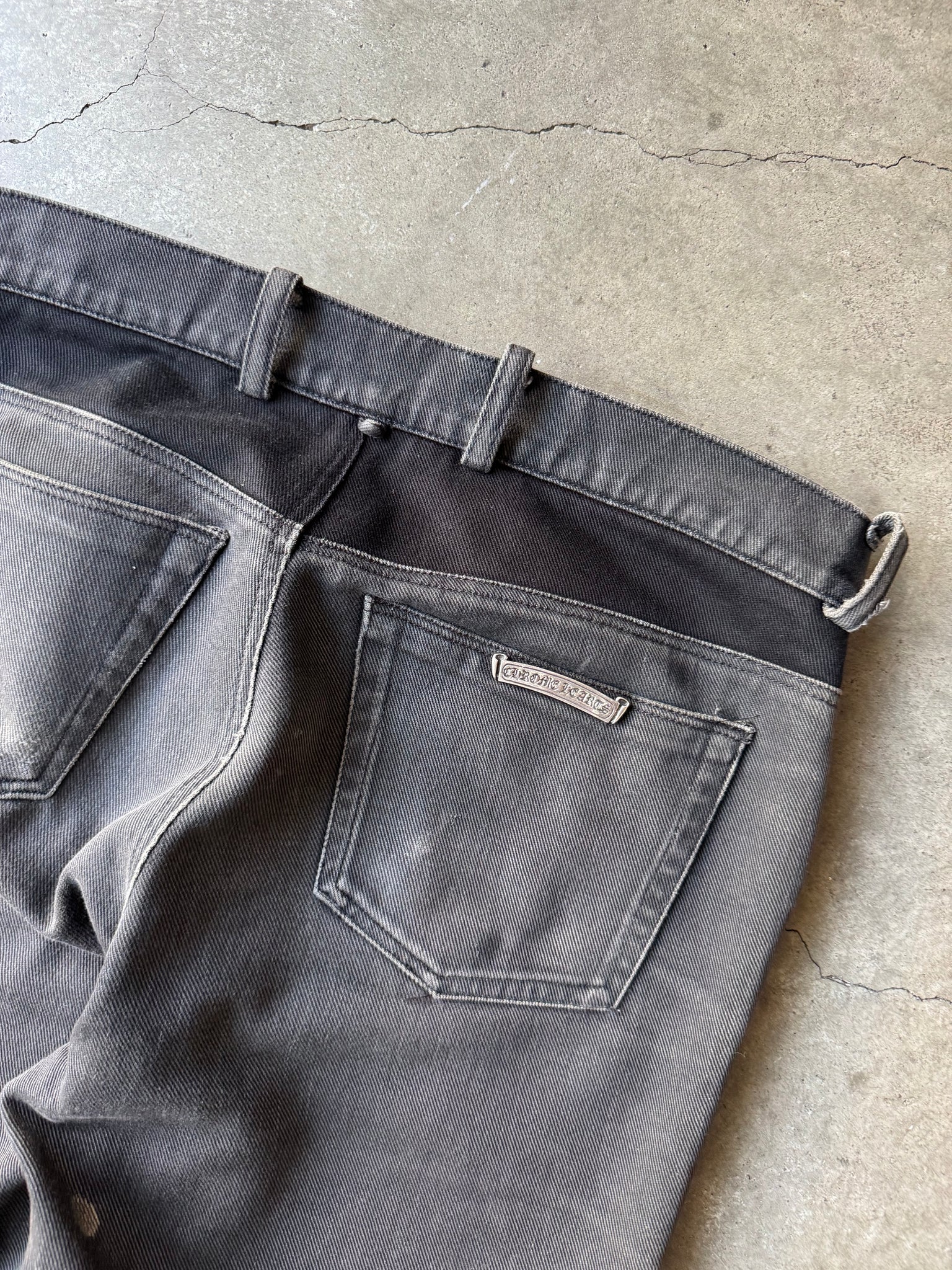 2000S CHROME HEARTS FADED BOOTCUT DENIM LE FLEUR PANTS