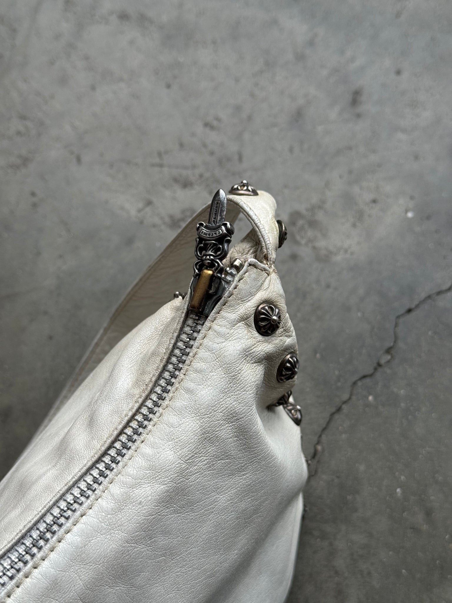1990S CHROME HEARTS FLORAL STUDDED LEATHER HANDBAG