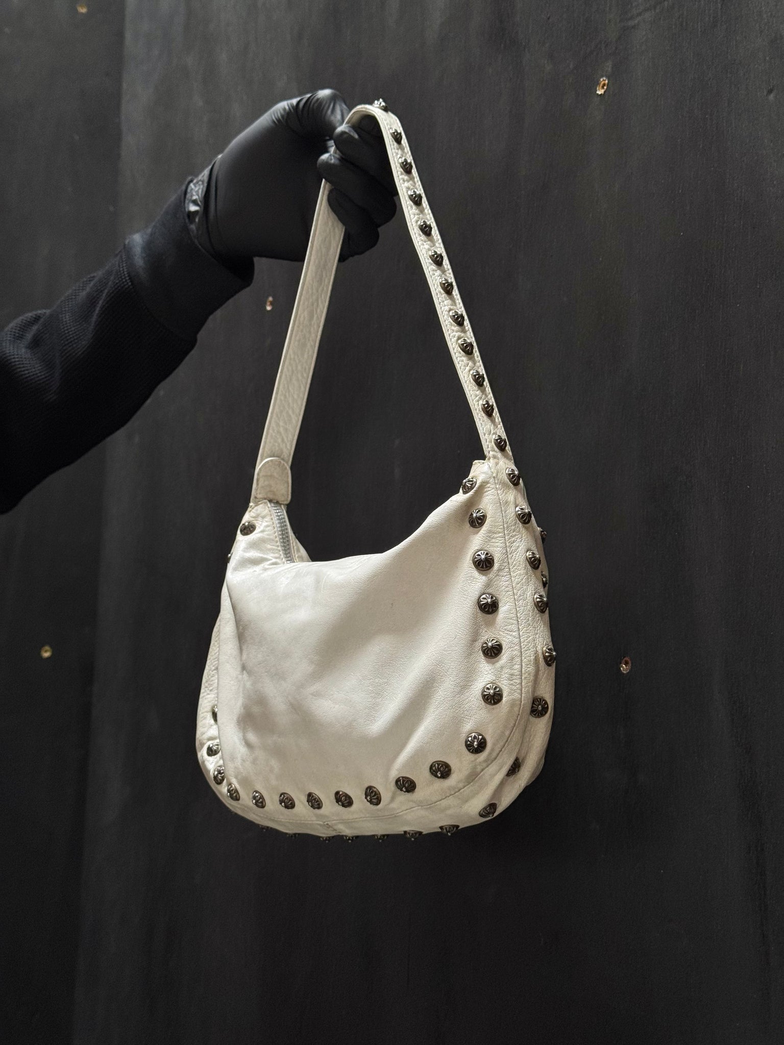 1990S CHROME HEARTS FLORAL STUDDED LEATHER HANDBAG