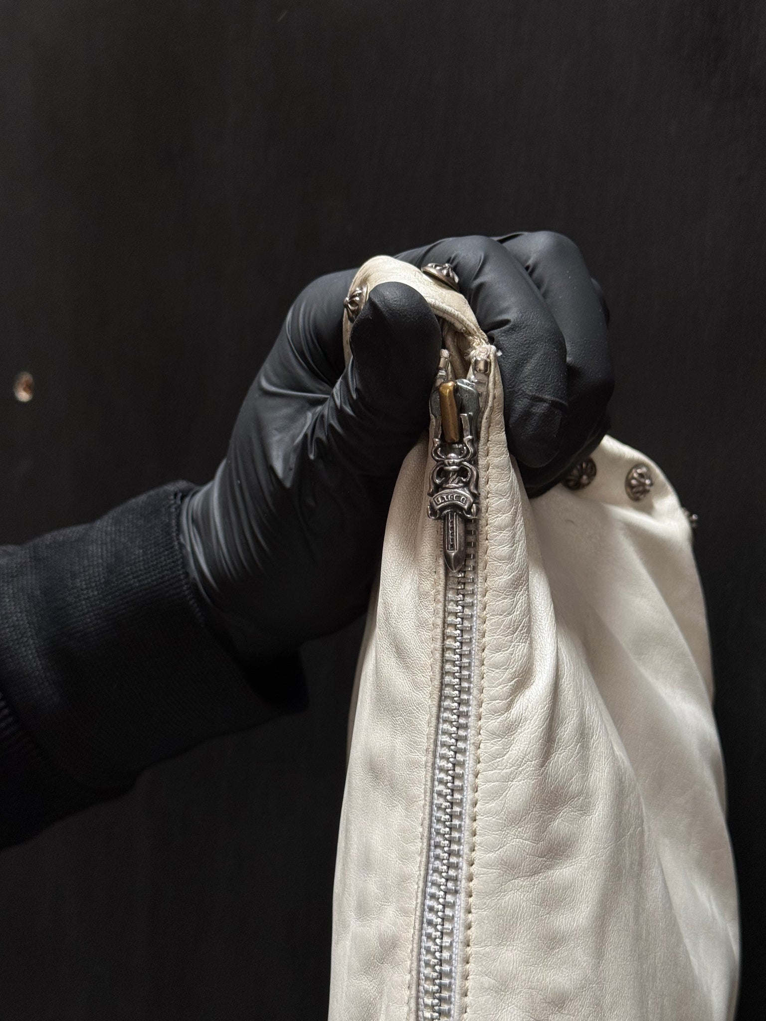 1990S CHROME HEARTS FLORAL STUDDED LEATHER HANDBAG