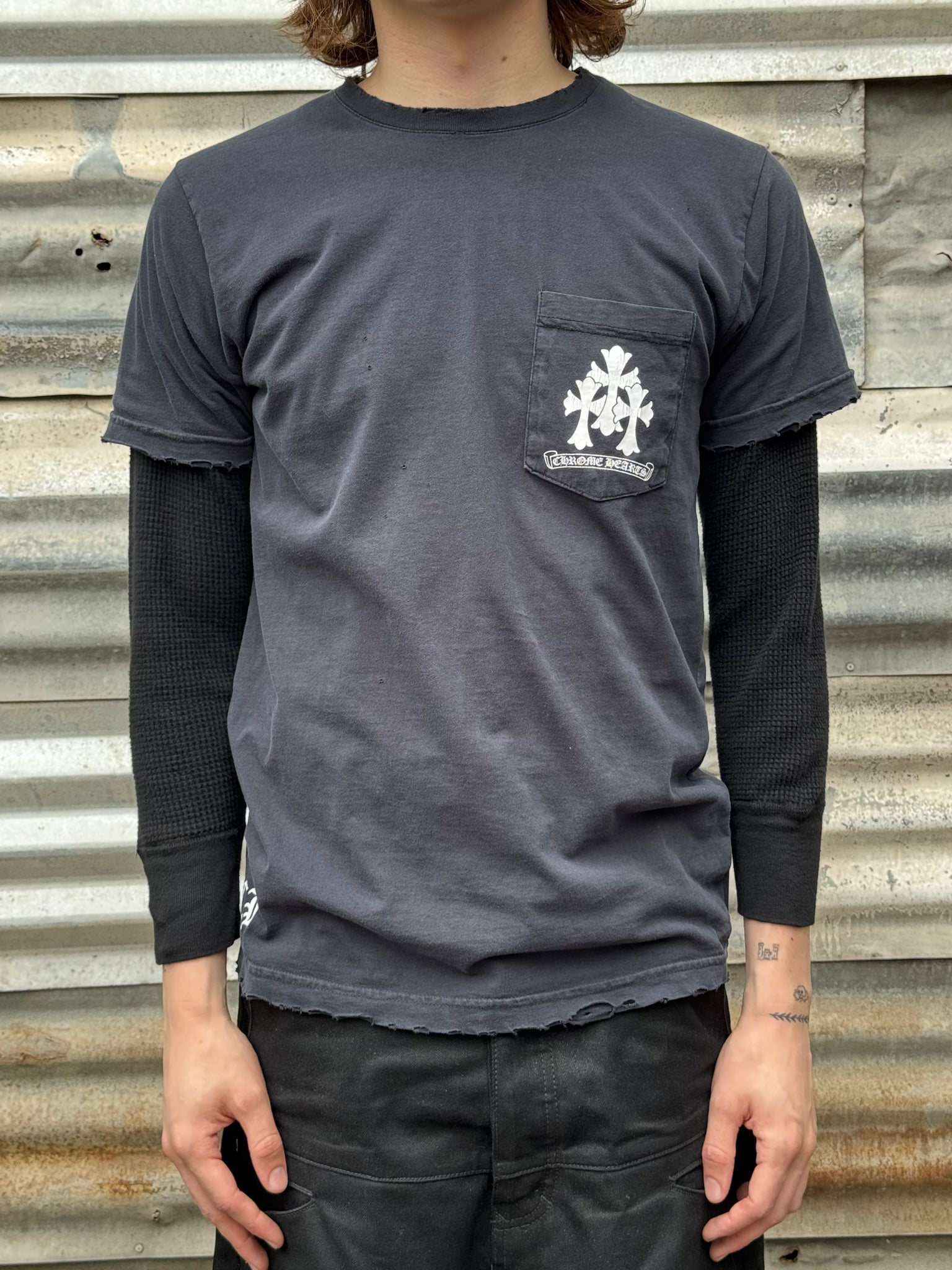 1990S CHROME HEARTS CROSS SPINE TEE + 70S WAFFLE THERMAL