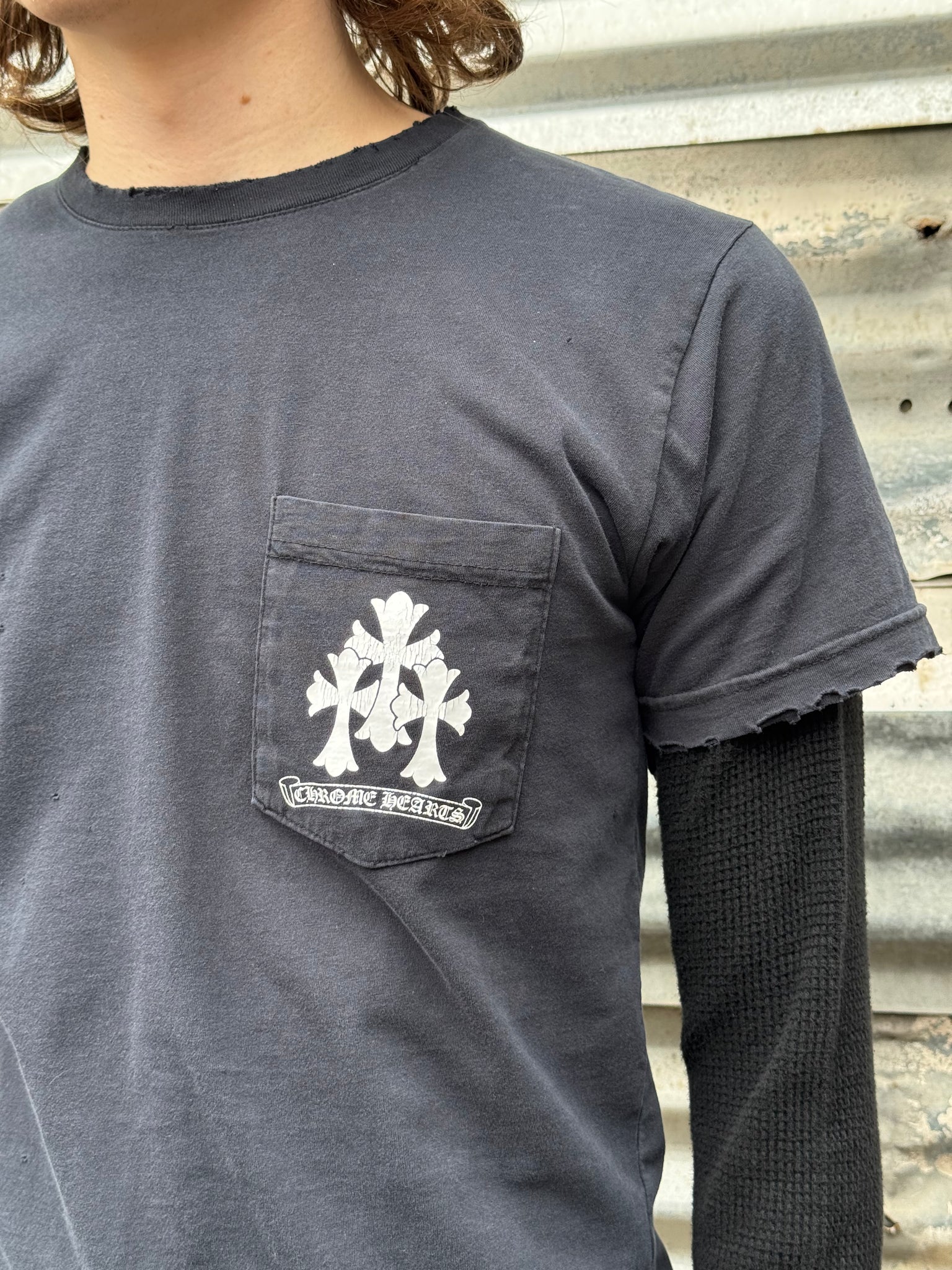 1990S CHROME HEARTS CROSS SPINE TEE + 70S WAFFLE THERMAL