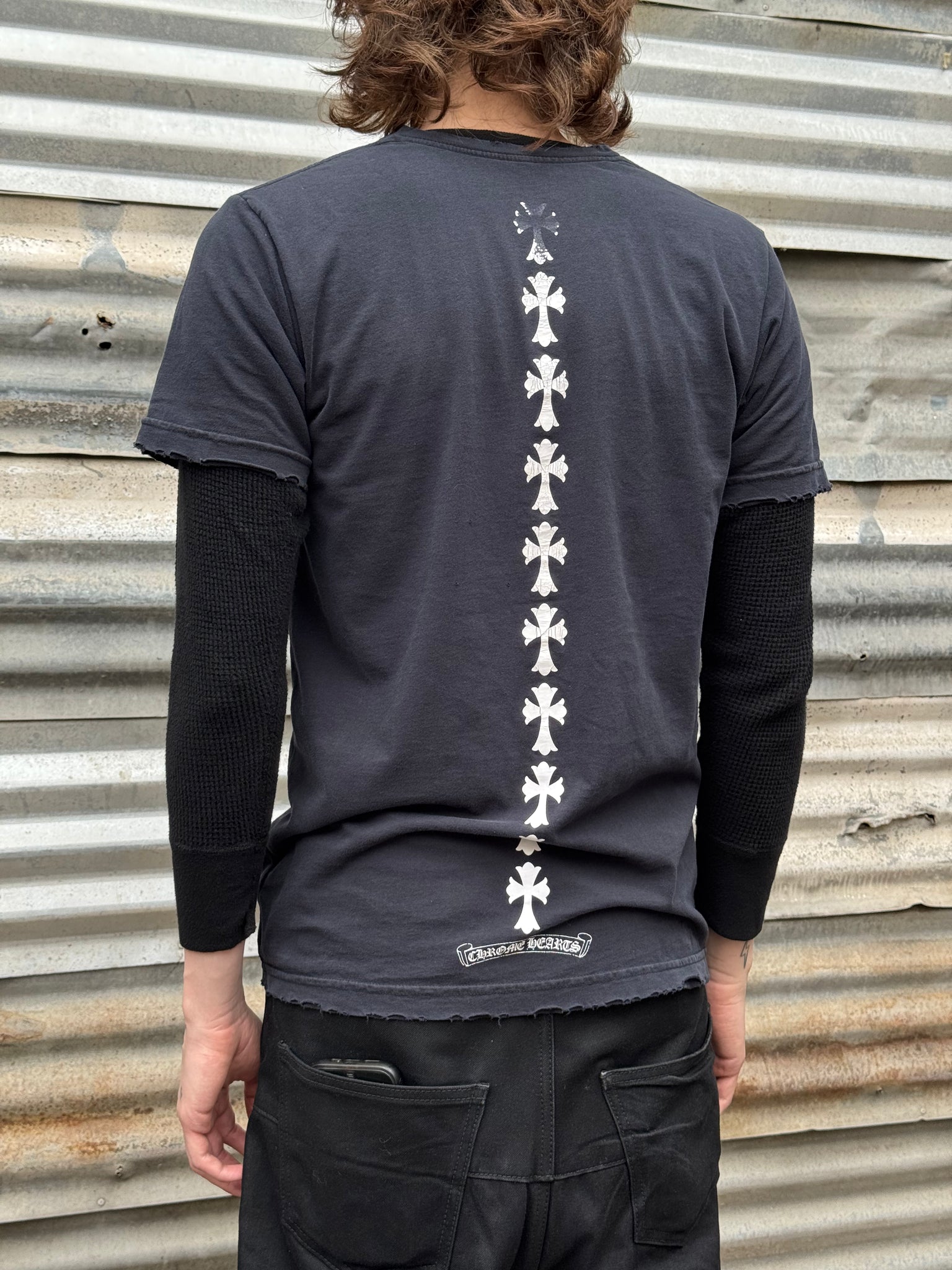 1990S CHROME HEARTS CROSS SPINE TEE + 70S WAFFLE THERMAL