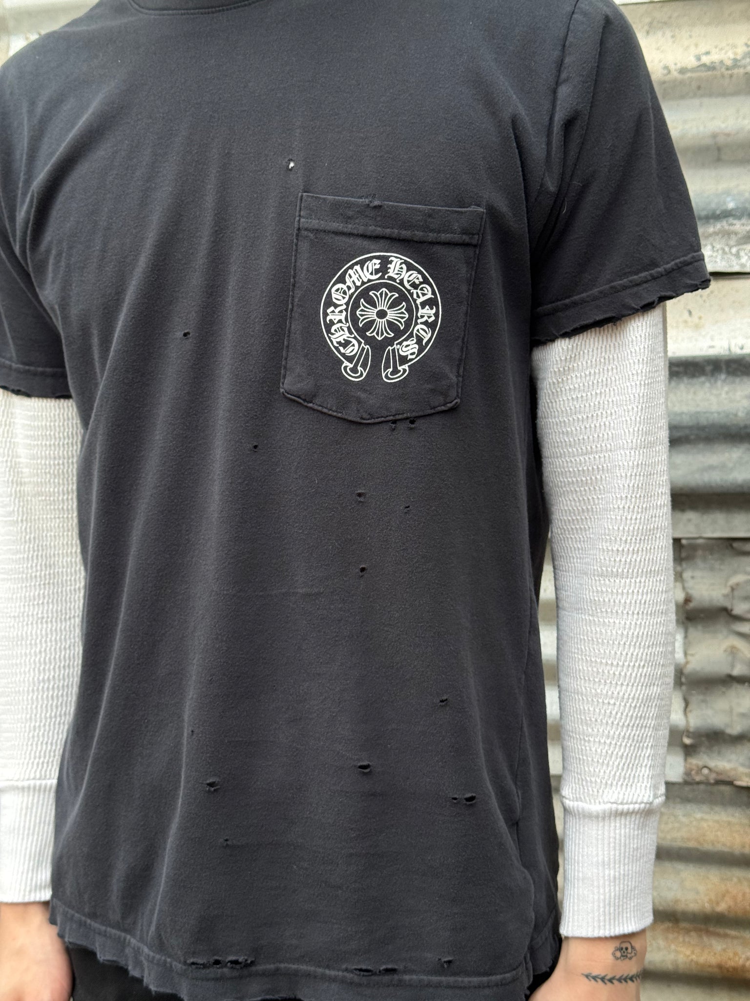 1990S CHROME HEARTS LOS ANGELES TEE + + 70S WAFFLE THERMAL
