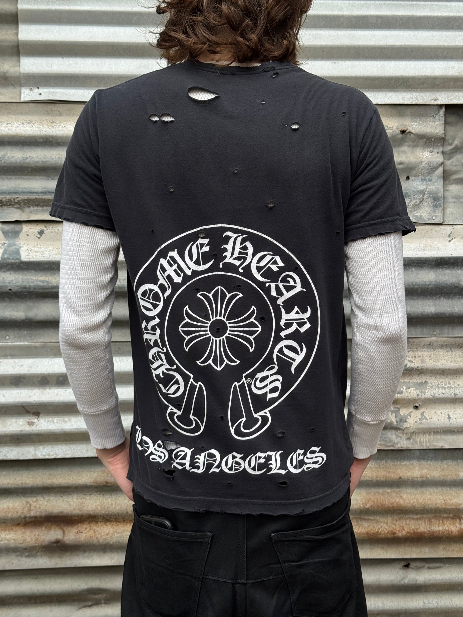 1990S CHROME HEARTS LOS ANGELES TEE + + 70S WAFFLE THERMAL