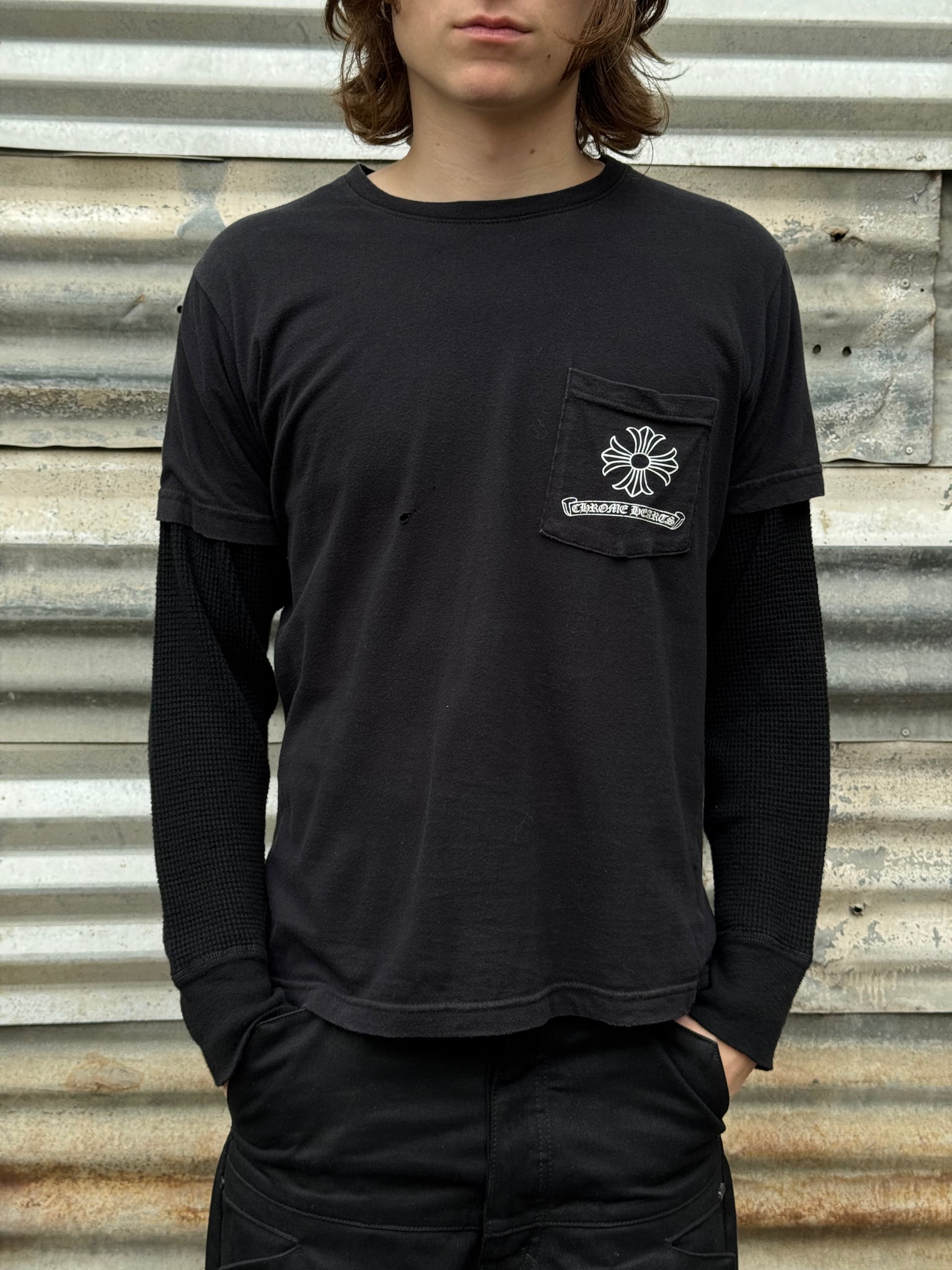 2000S CHROME HEARTS BACK LOGO TEE + + 70S WAFFLE THERMAL