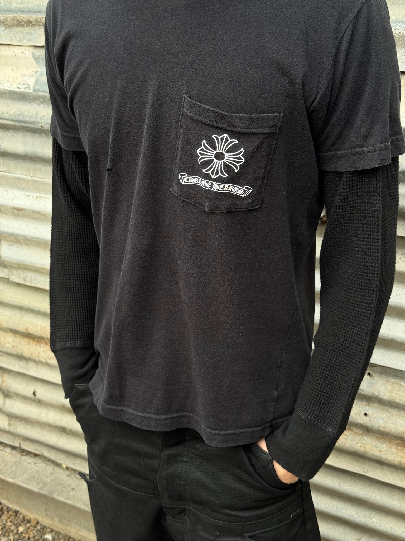 2000S CHROME HEARTS BACK LOGO TEE + + 70S WAFFLE THERMAL