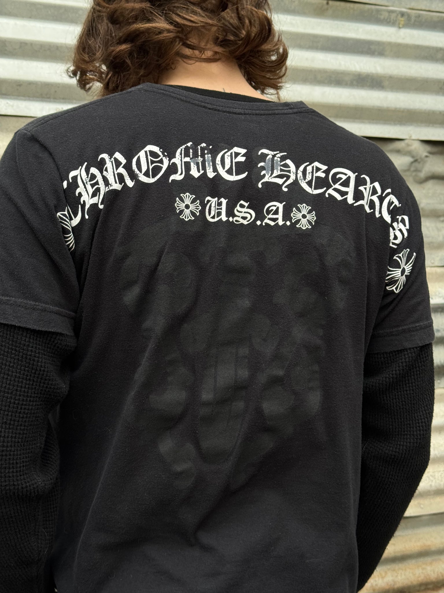 2000S CHROME HEARTS BACK LOGO TEE + + 70S WAFFLE THERMAL