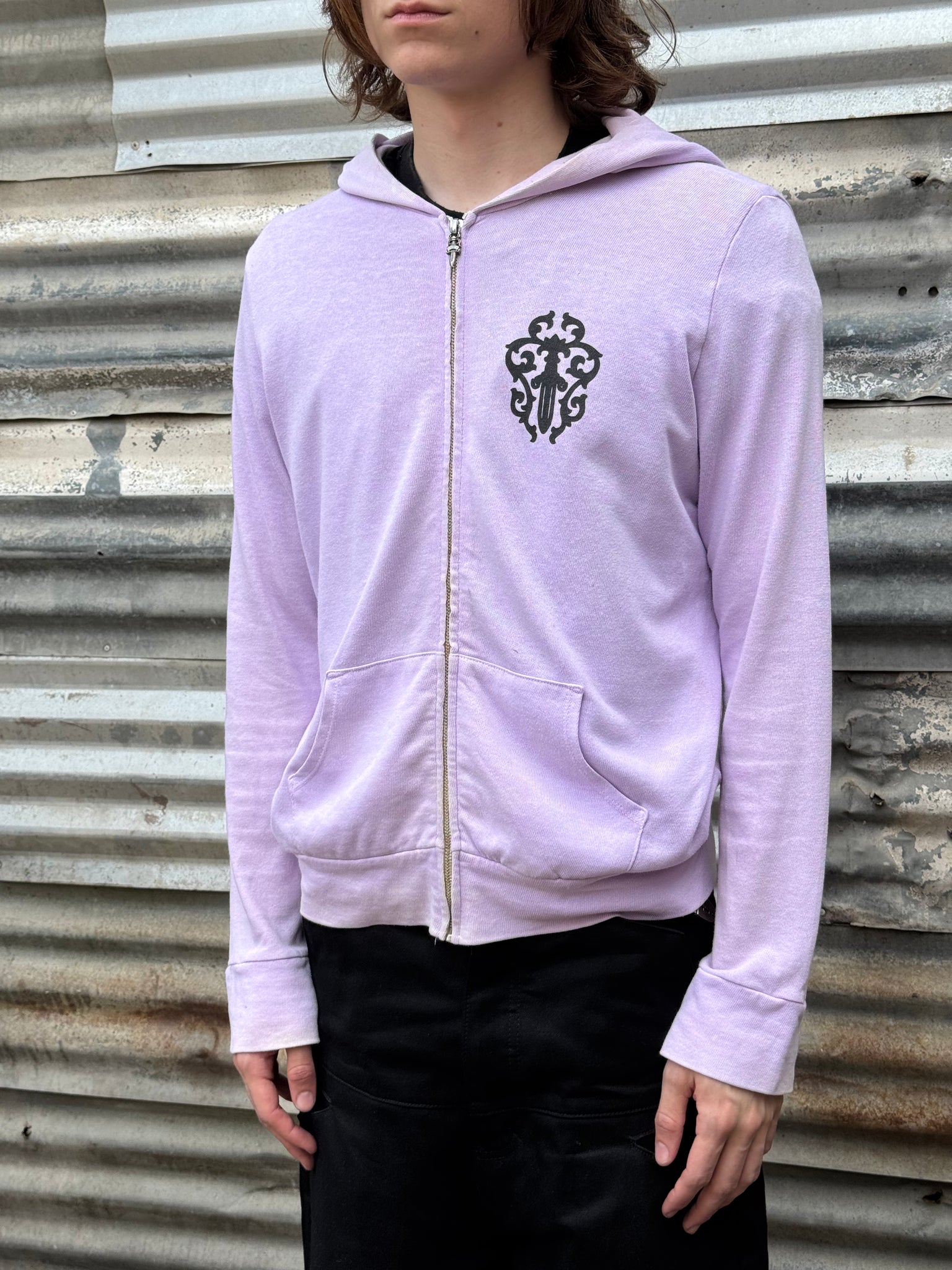 2000S CHROME HEARTS PINK CROSS ZIP UP HOODED SWEATSHIRT