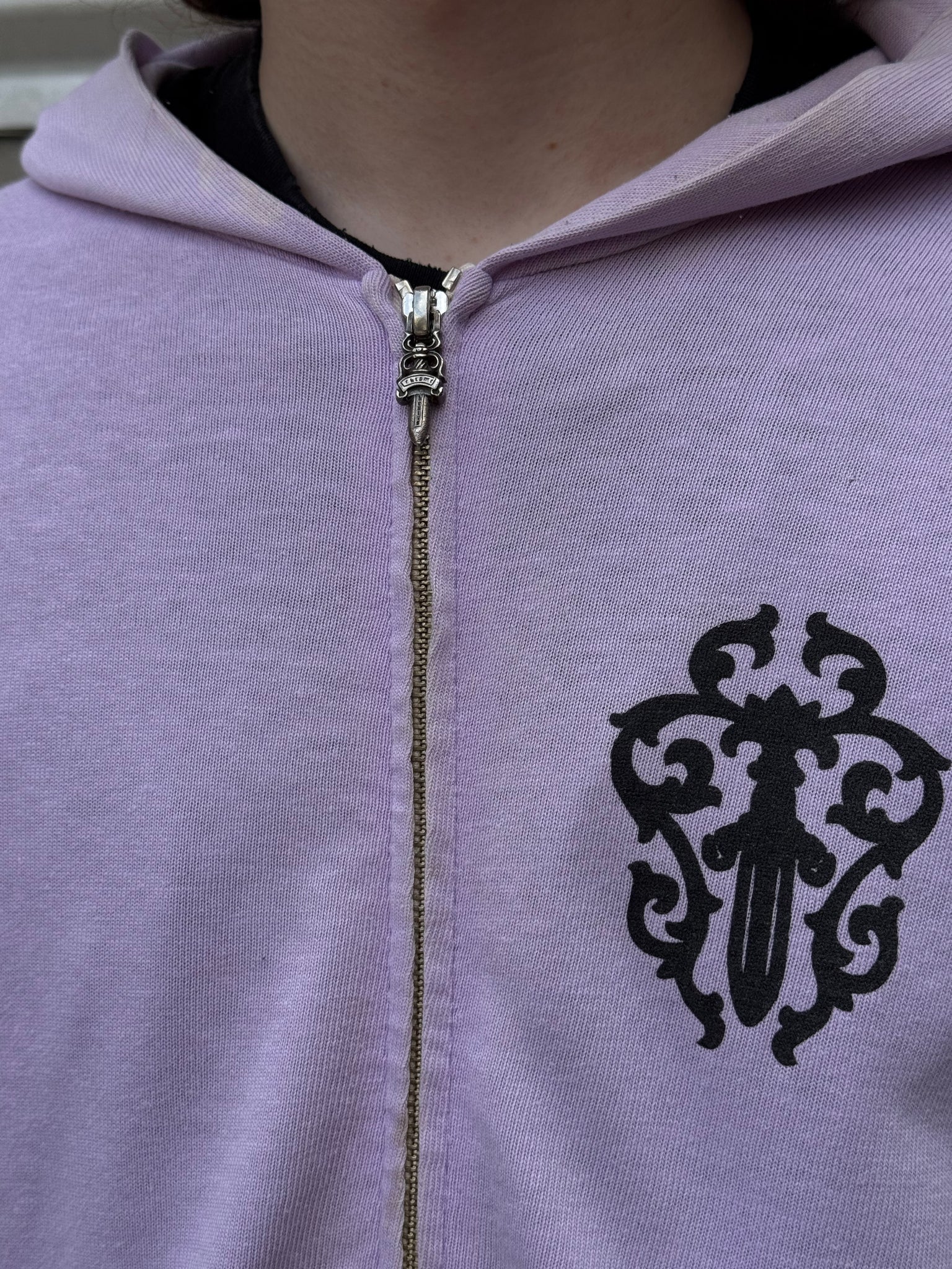 2000S CHROME HEARTS PINK CROSS ZIP UP HOODED SWEATSHIRT