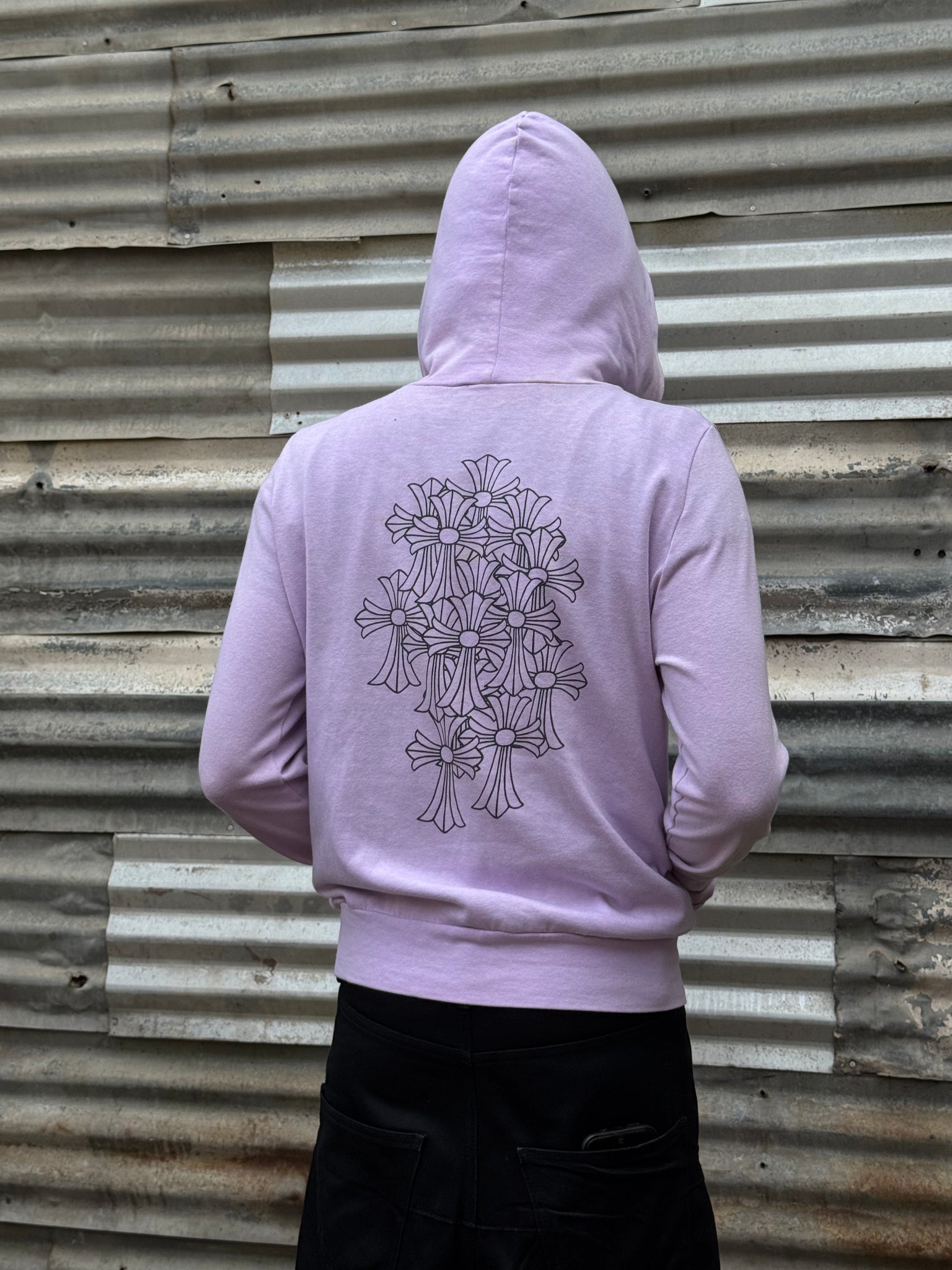 2000S CHROME HEARTS PINK CROSS ZIP UP HOODED SWEATSHIRT