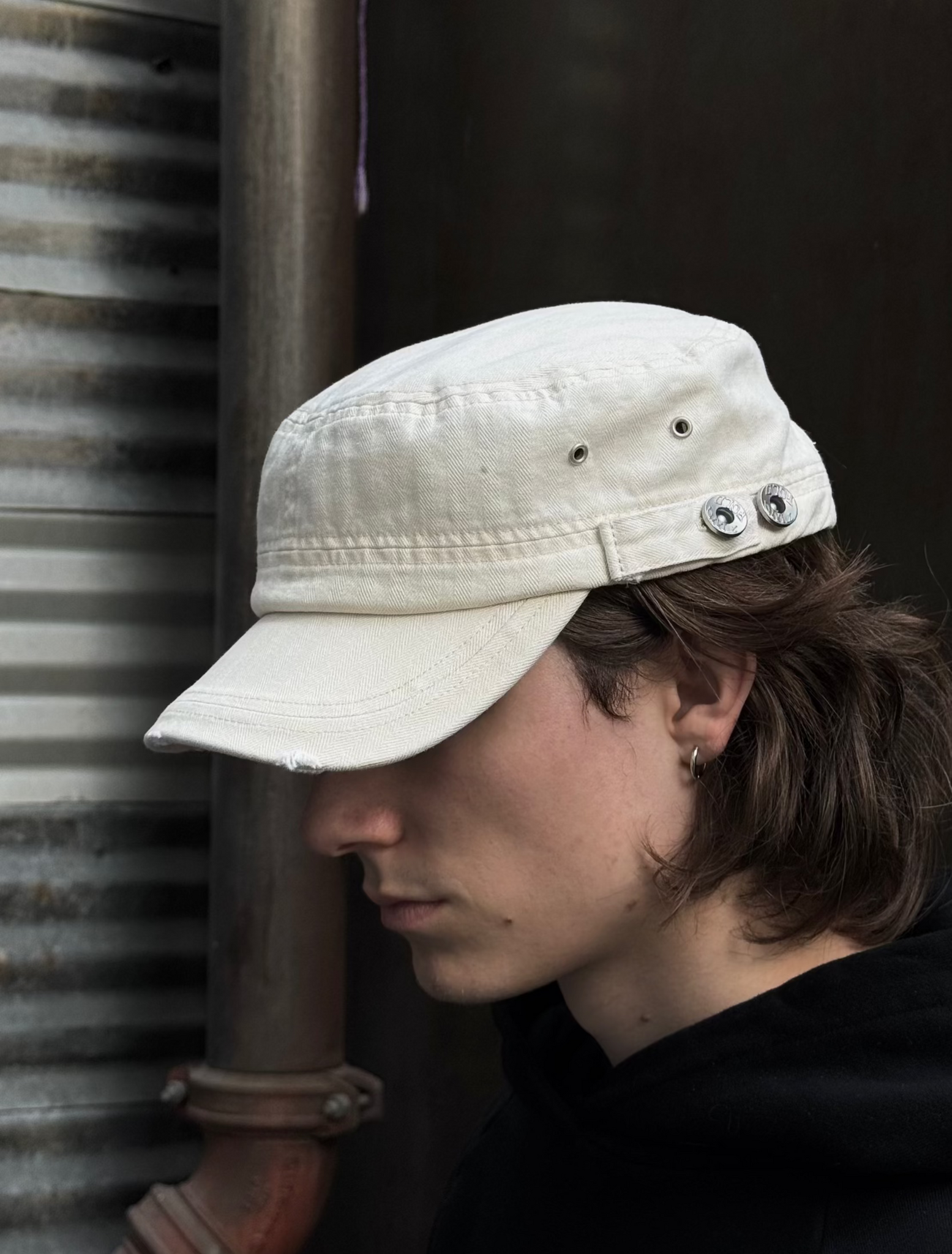 TWO FOLD HBT SUN FADED CADET HAT - BONE WHITE