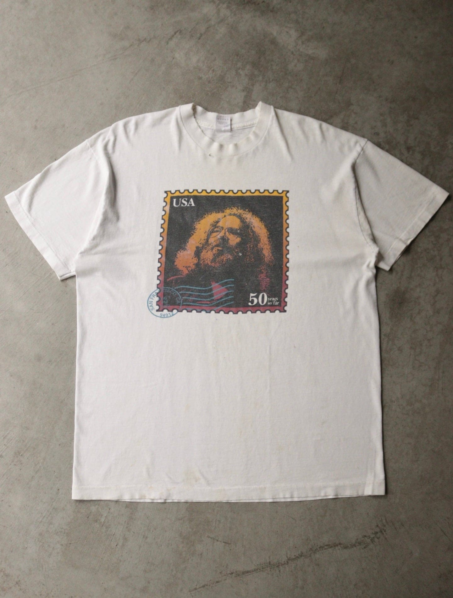 1990S GRATEFUL DEAD JERRY STAMP BAND TEE