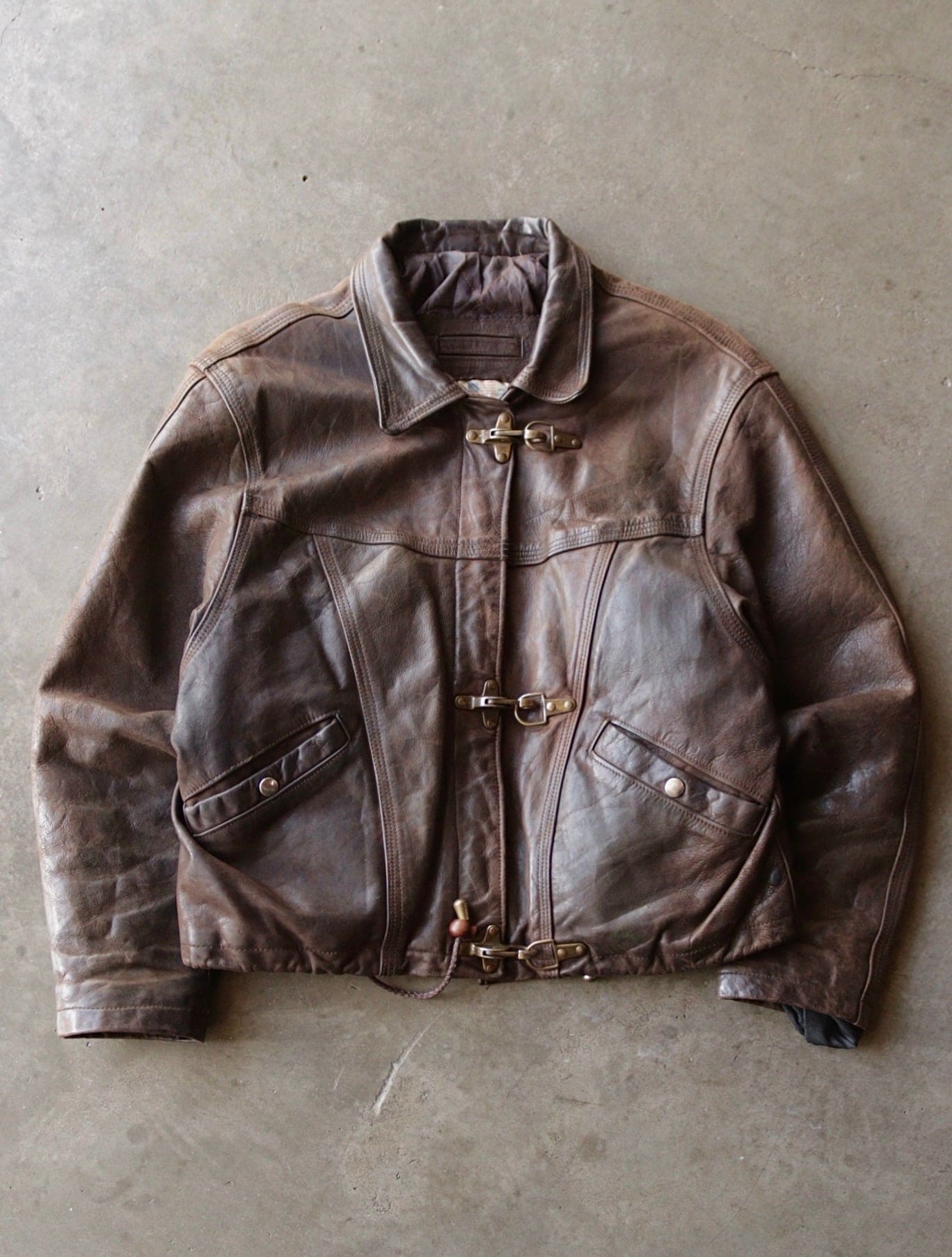 1980S BROWN FIREMAN CLASP LEATHER JACKET