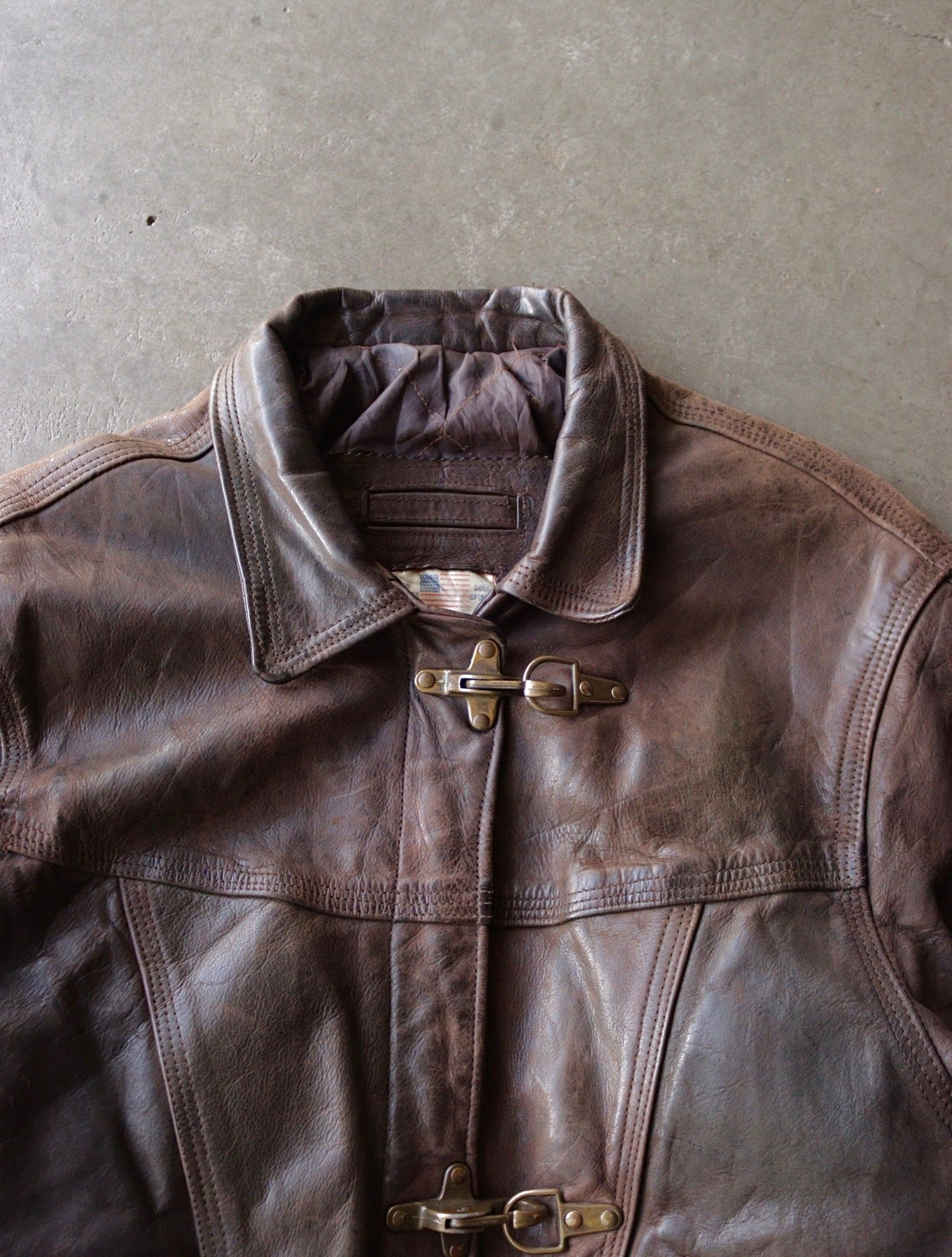 1980S BROWN FIREMAN CLASP LEATHER JACKET