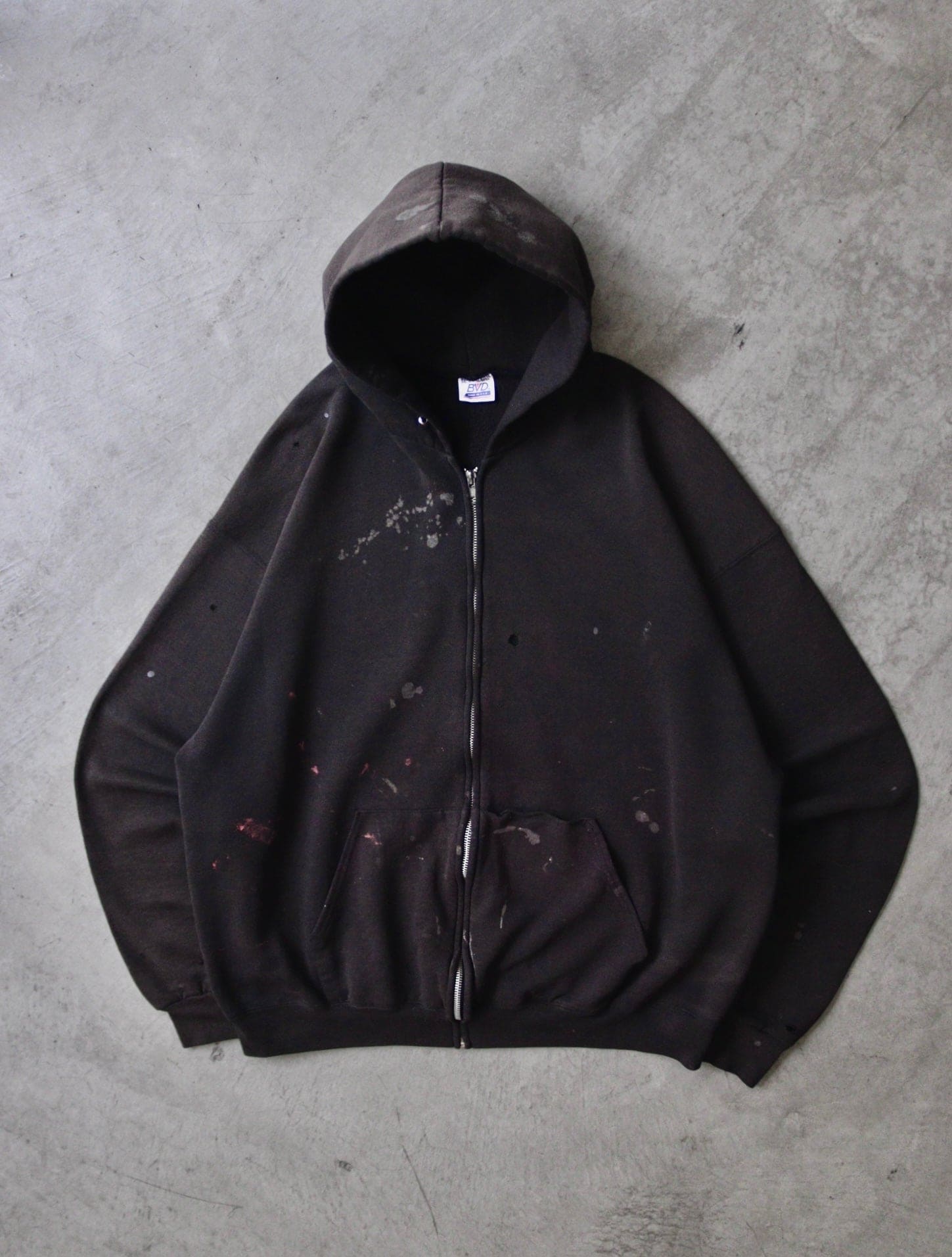 1990S FADED STAINED DISTRESSED HOODED ZIP UP SWEATSHIRT