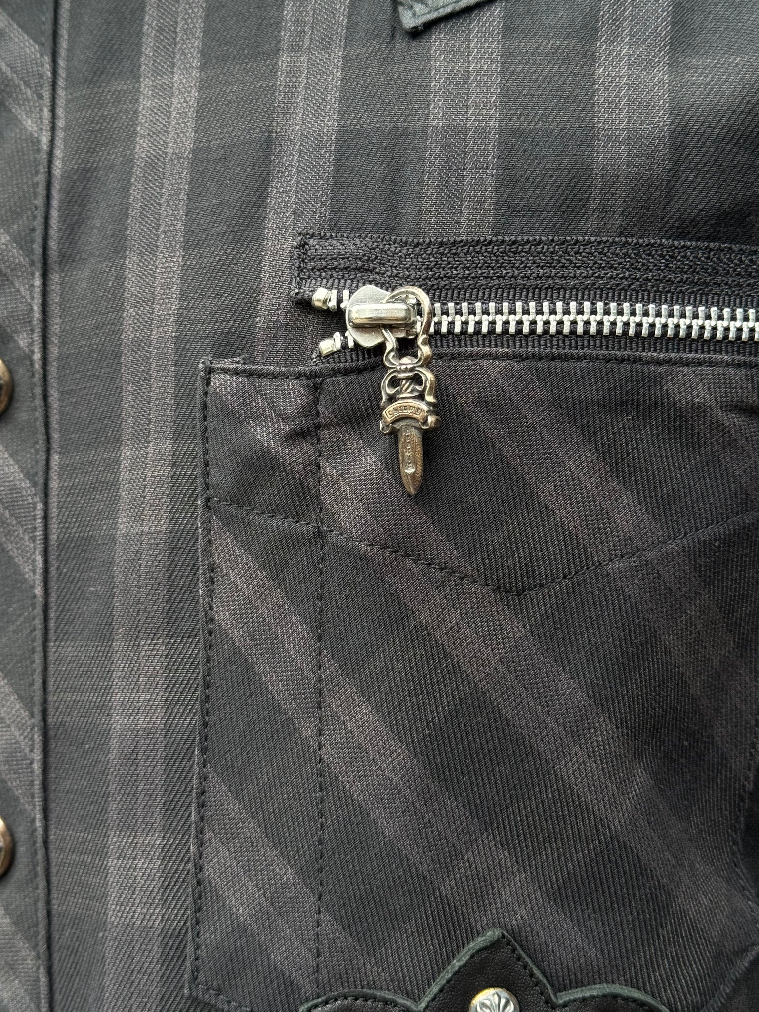 2000S CHROME HEARTS LEATHER CROSS FLANNEL BUTTON UP SHIRT