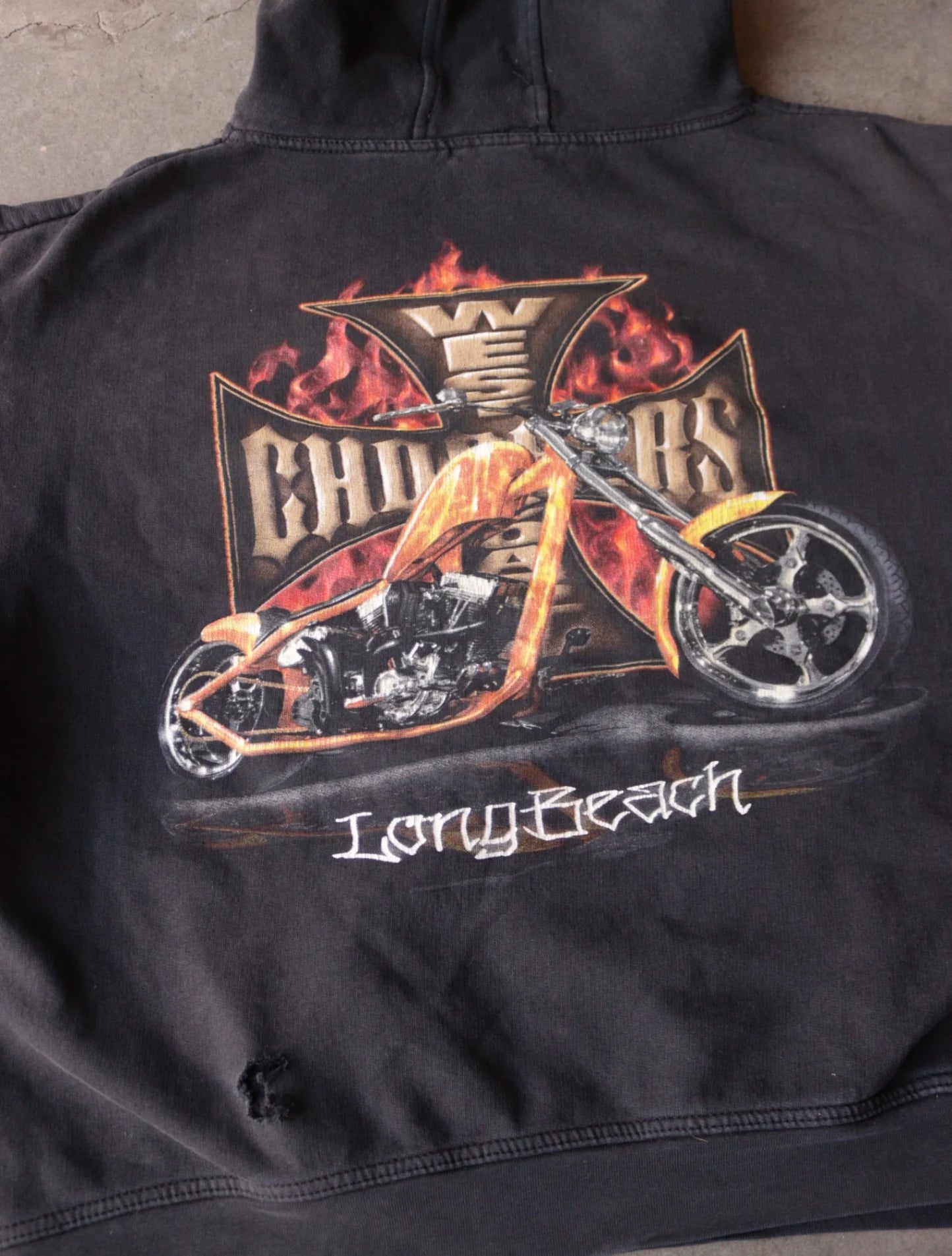 2000S FADED BOXY WEST COAST CHOPPERS FLAME HOODED SWEATSHIRT