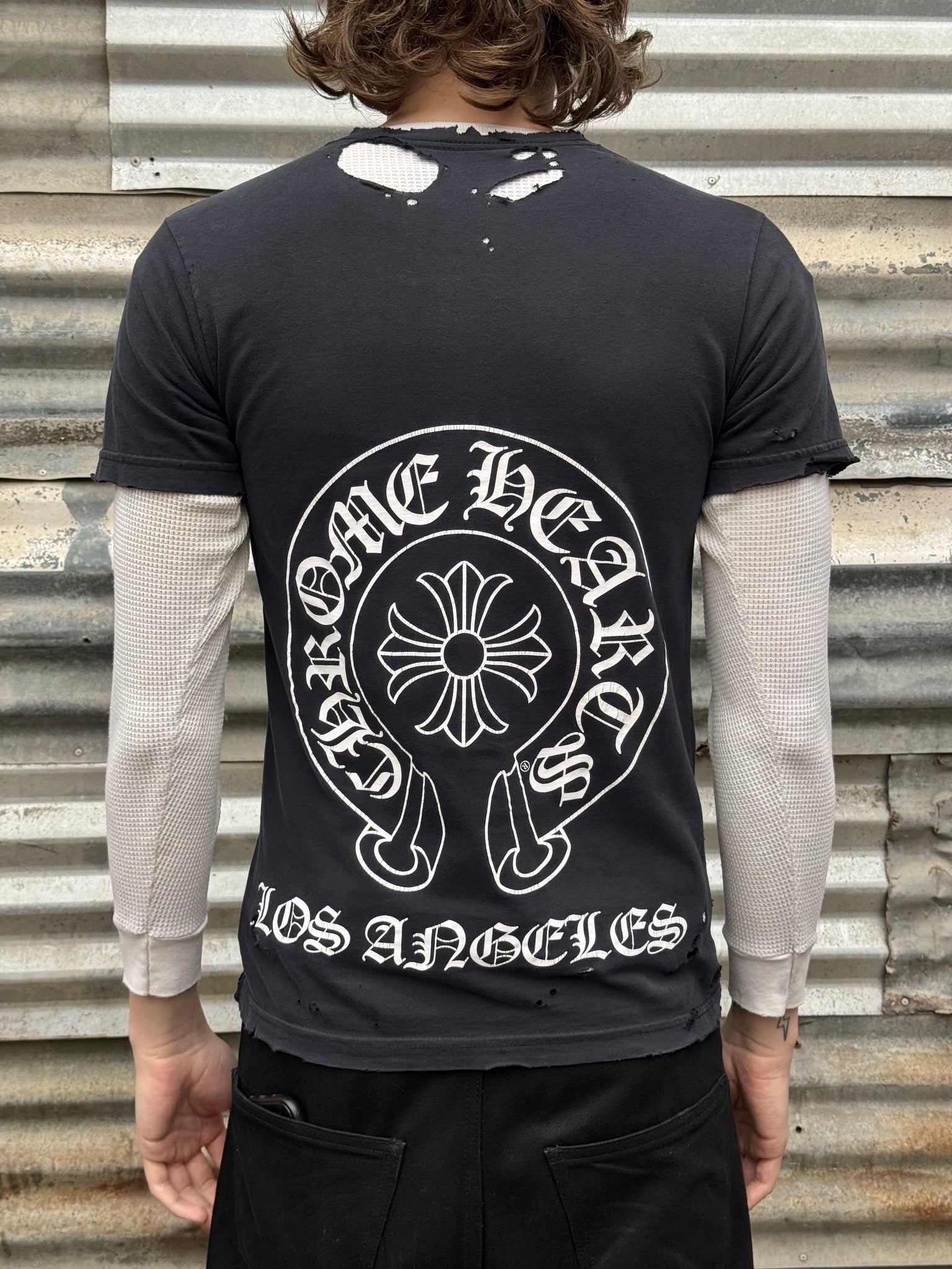 2000S CHROME HEARTS THRASHED HORSESHOE TEE + VINTAGE THERMAL