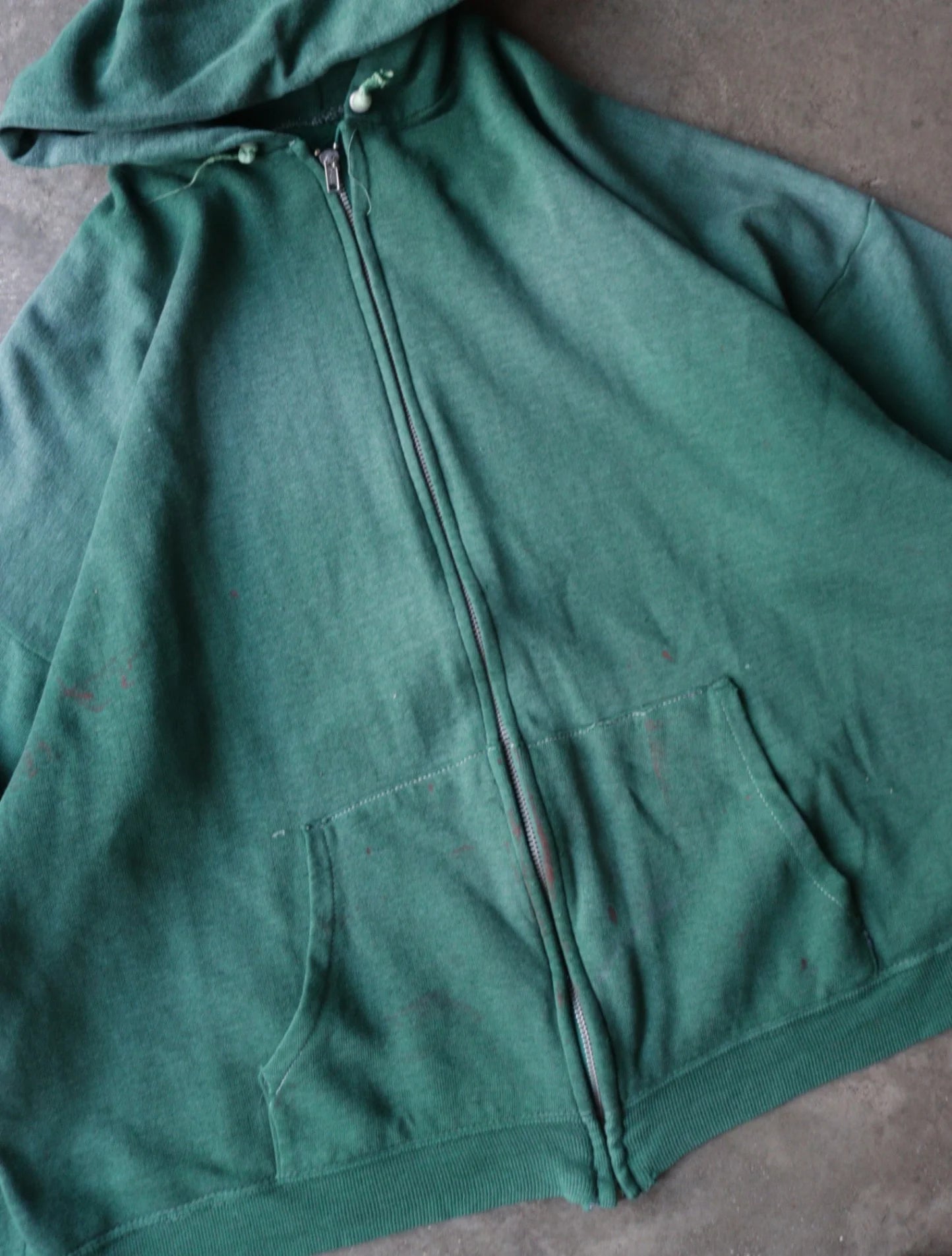 1980S FADED GREEN ZIP UP HOODED SWEATSHIRT