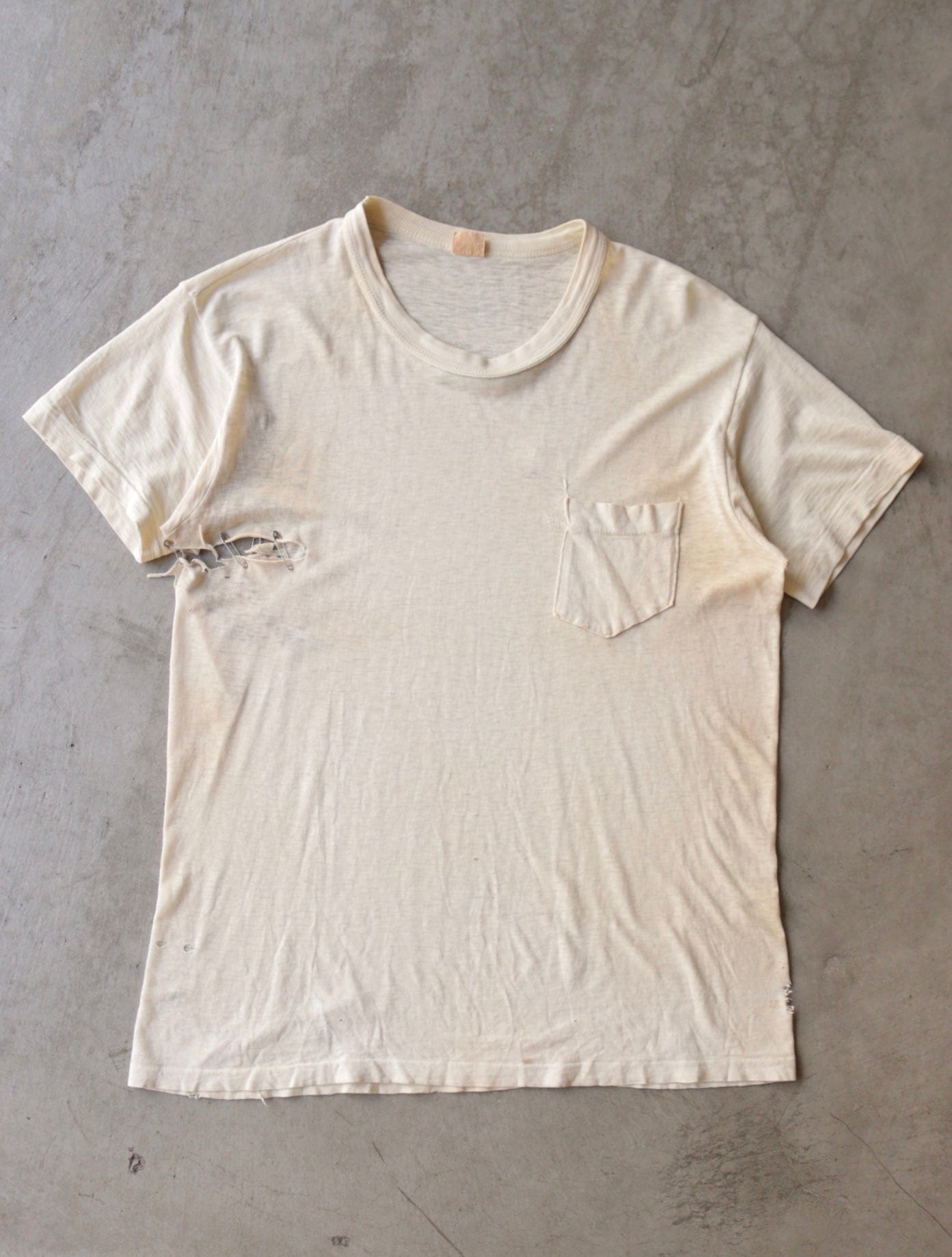 1940S THRASHED DIRTY SHEER BLANK POCKET TEE - TWO FOLD