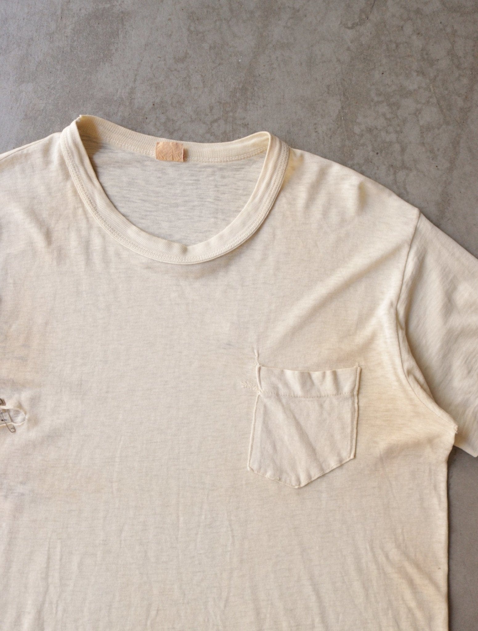 1940S THRASHED DIRTY SHEER BLANK POCKET TEE - TWO FOLD