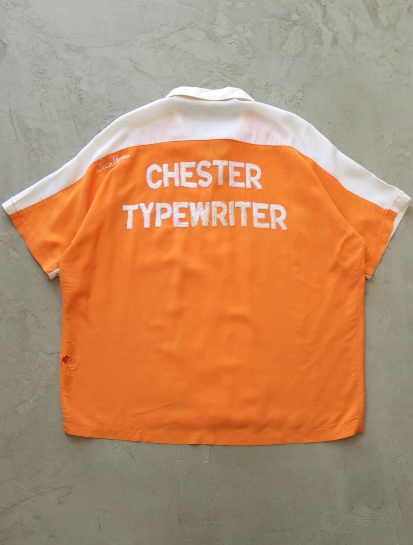 1950S CHESTER TYPEWRITER CHAINSTITCH BOWLING SHIRT - TWO FOLD