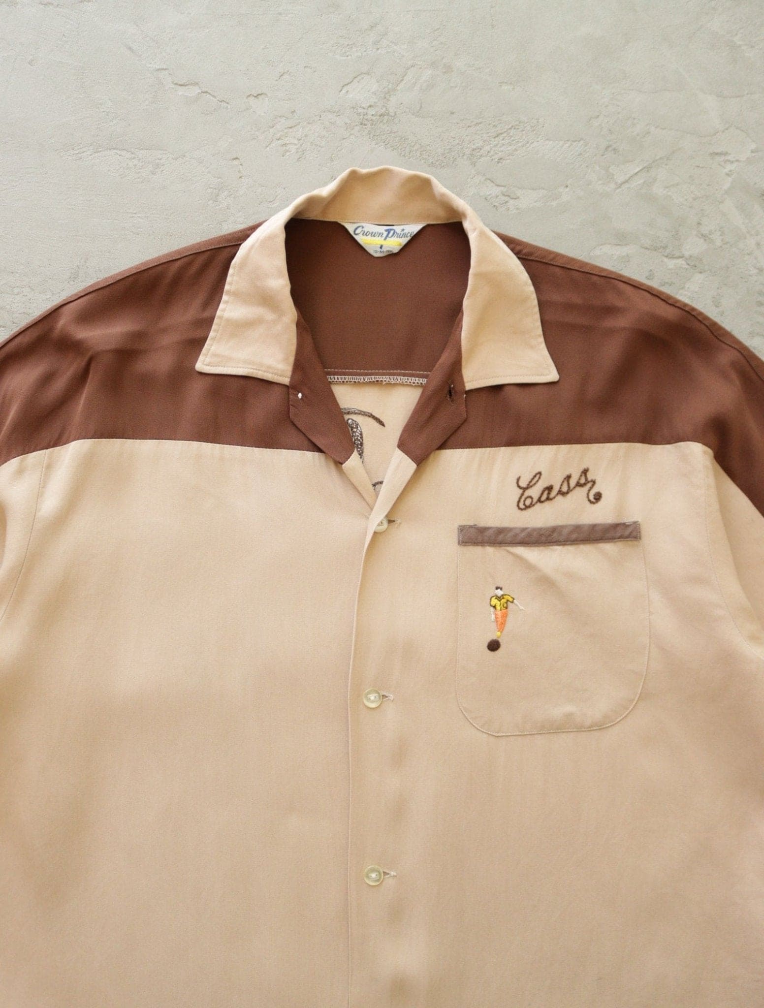 1950S RAYON CHAINSTITCH VAN DYKE MARKET BOWLING SHIRT - TWO FOLD