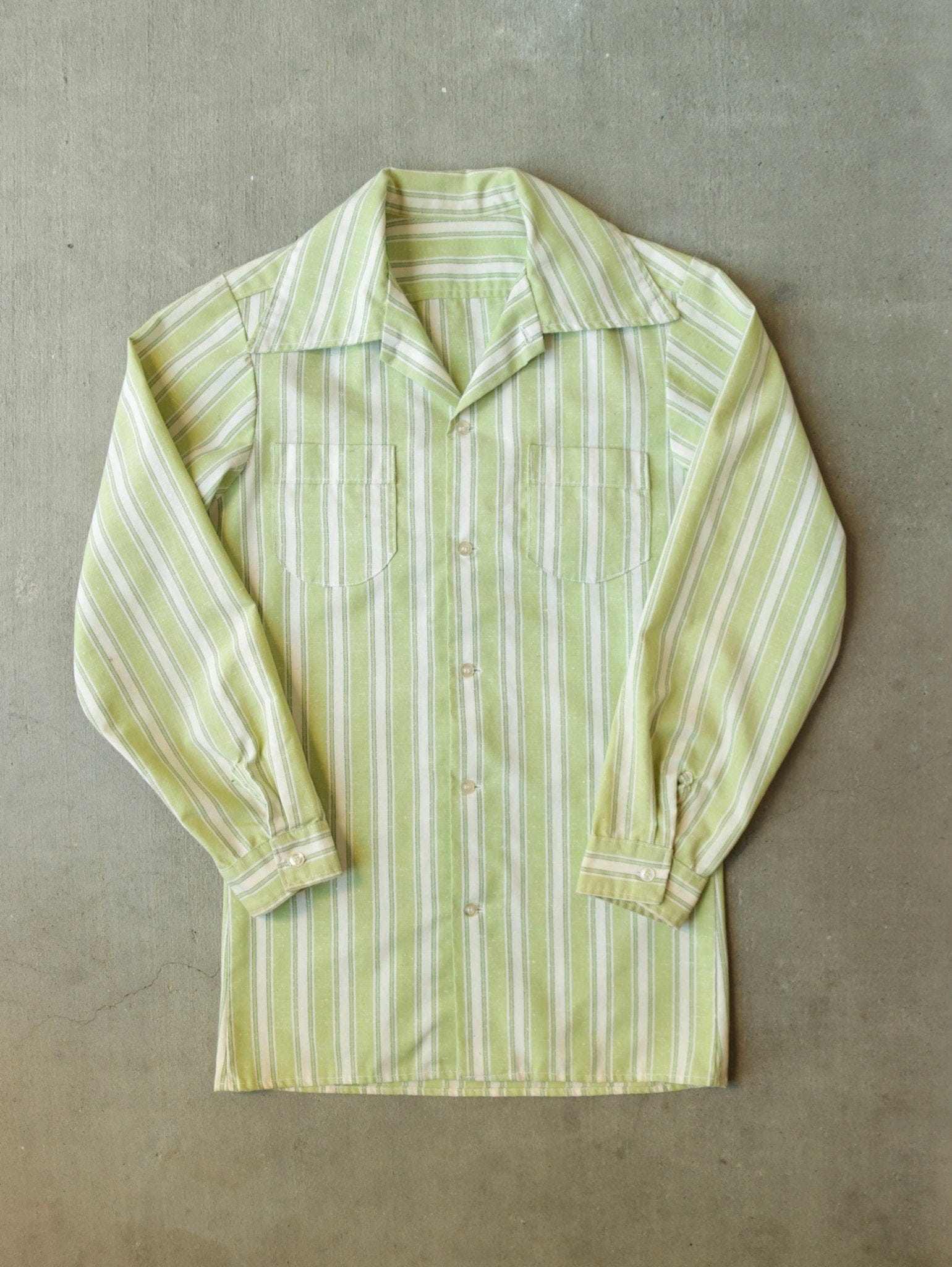 1970S CAMP COLLAR STRIPE GREEN SHIRT – TWO FOLD