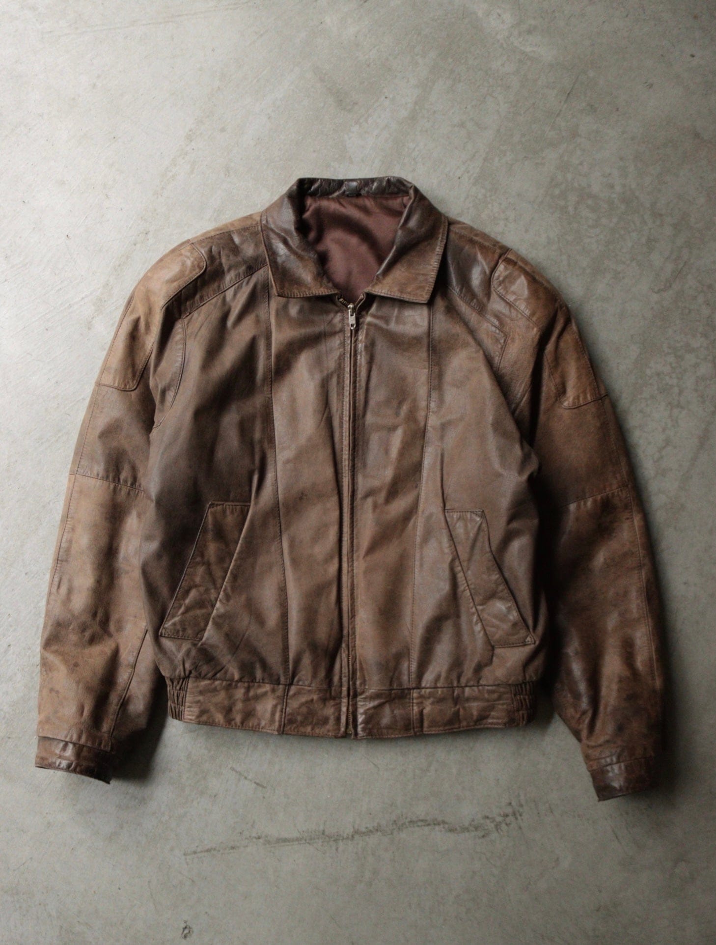 1970S FADED BROWN LEATHER JACKET - TWO FOLD