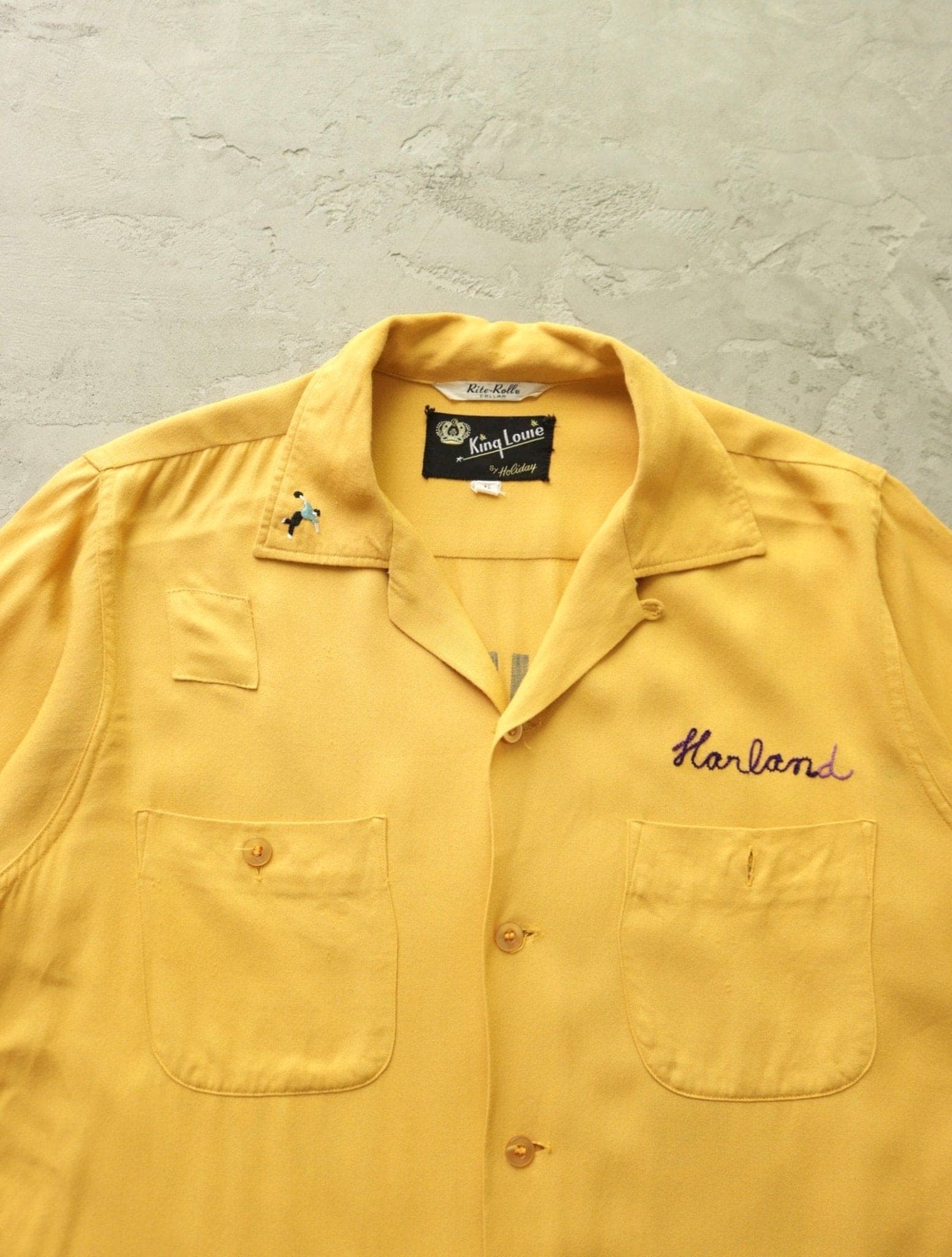 1970S HARLAND REPAIRED BOXY BOWLING SHIRT - TWO FOLD