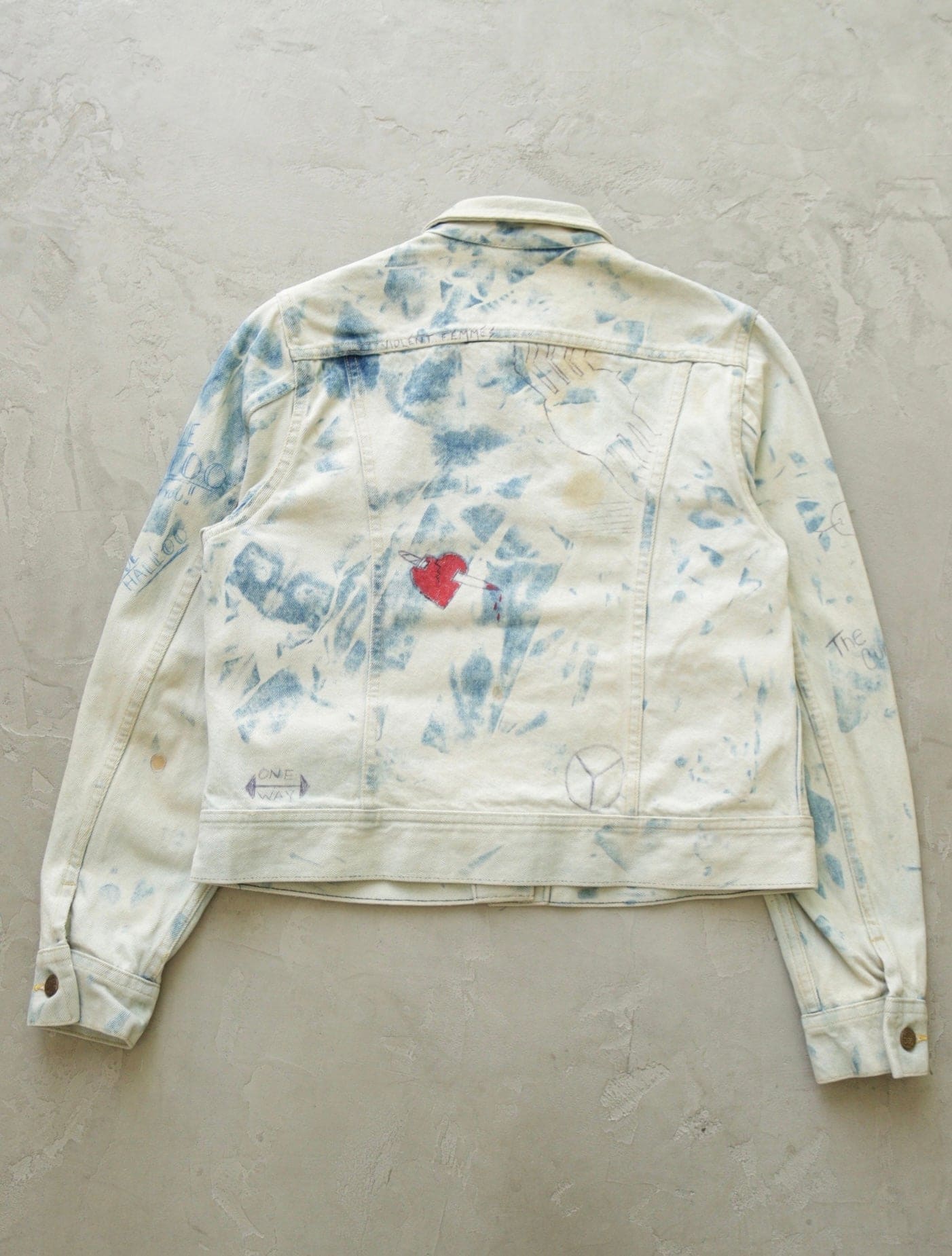 1980S BLEACHED LEE HAND DRAWN DENIM JACKET - TWO FOLD
