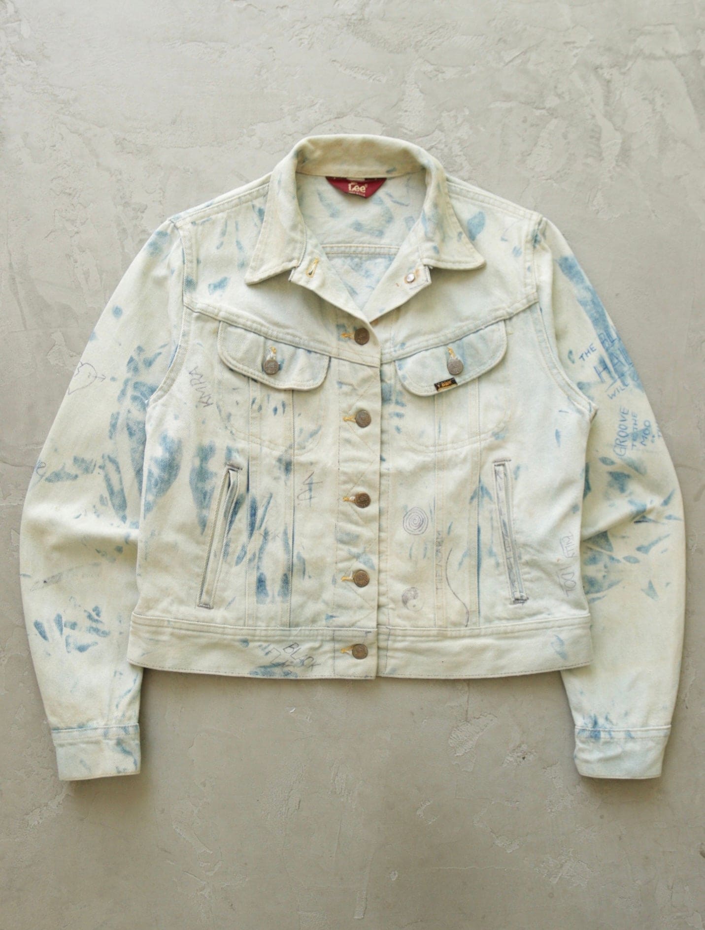 1980S BLEACHED LEE HAND DRAWN DENIM JACKET - TWO FOLD