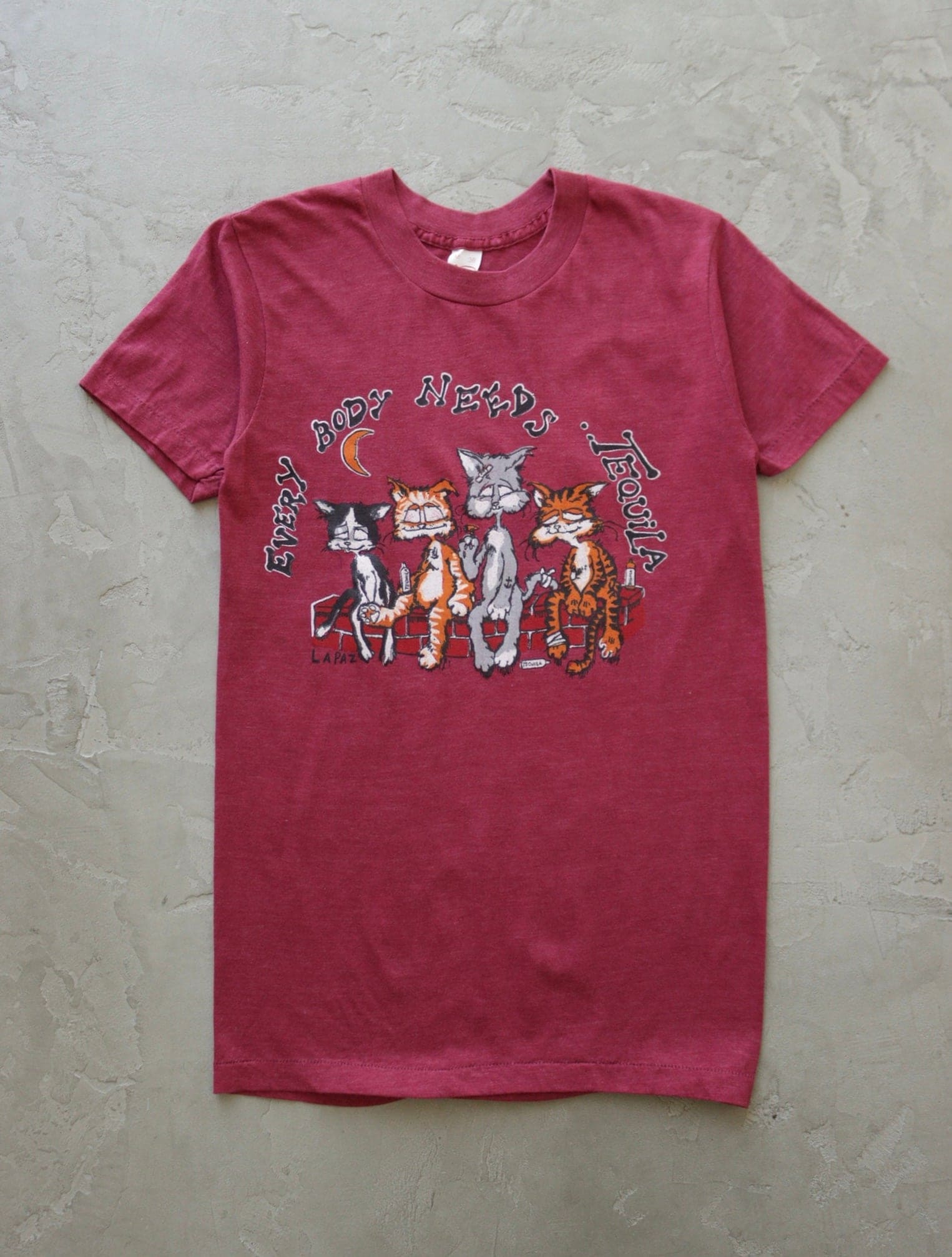 1980S EVERYBODY NEEDS TEQUILA CAT TEE - TWO FOLD