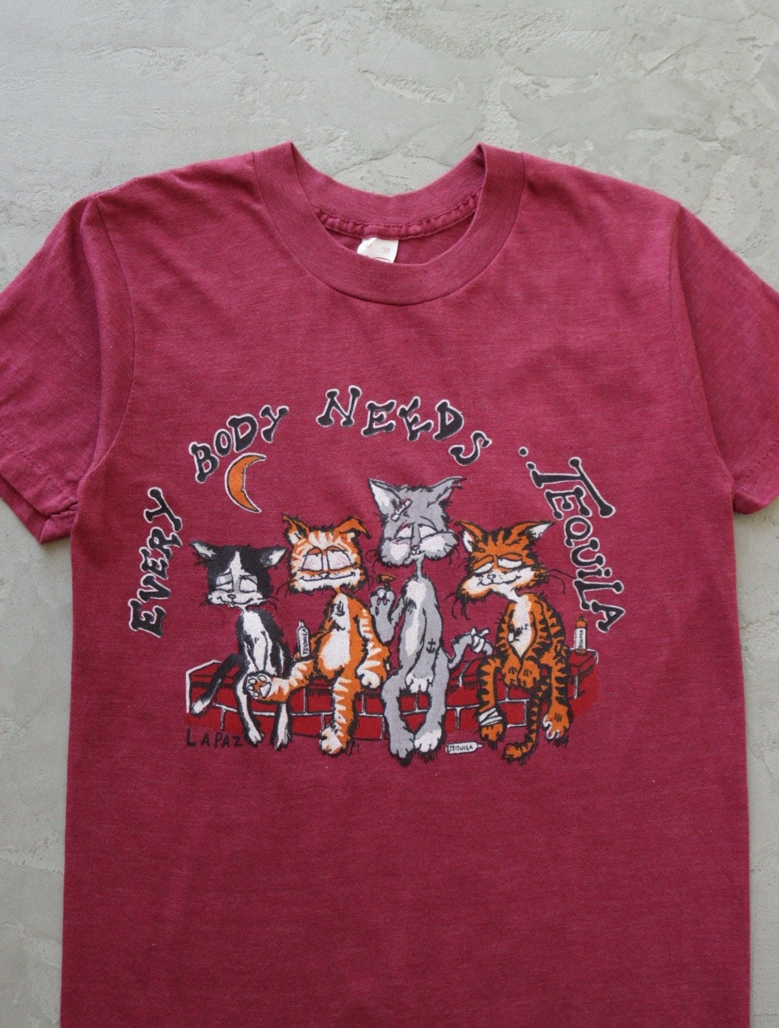 1980S EVERYBODY NEEDS TEQUILA CAT TEE - TWO FOLD