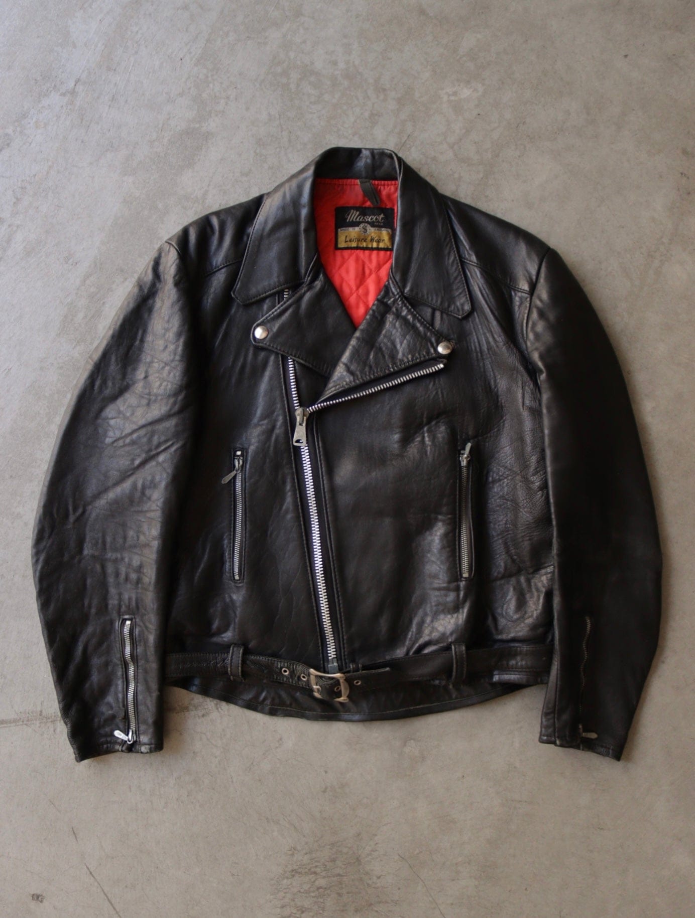 1980S RED LINED LEATHER BIKER JACKET - TWO FOLD