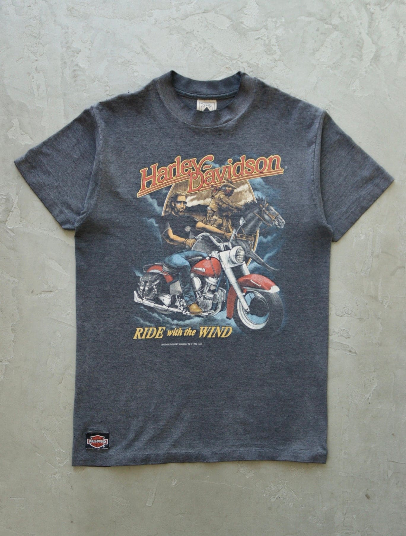 1990S HARLEY 3D EMBLEM RIDE WITH THE WIND TEE - TWO FOLD
