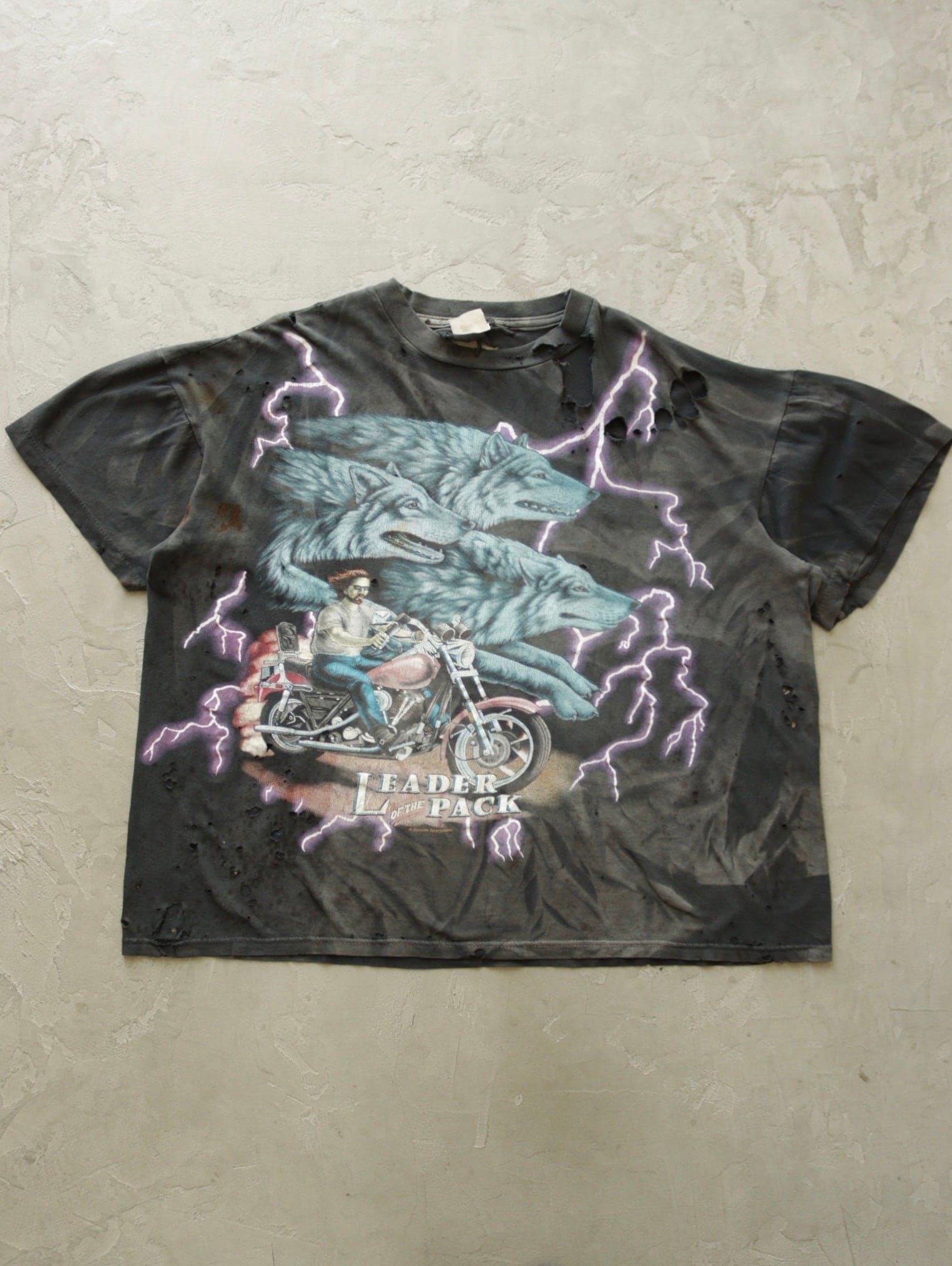 1990S THRASHED FADED BOXY LIGHTNING TEE - TWO FOLD