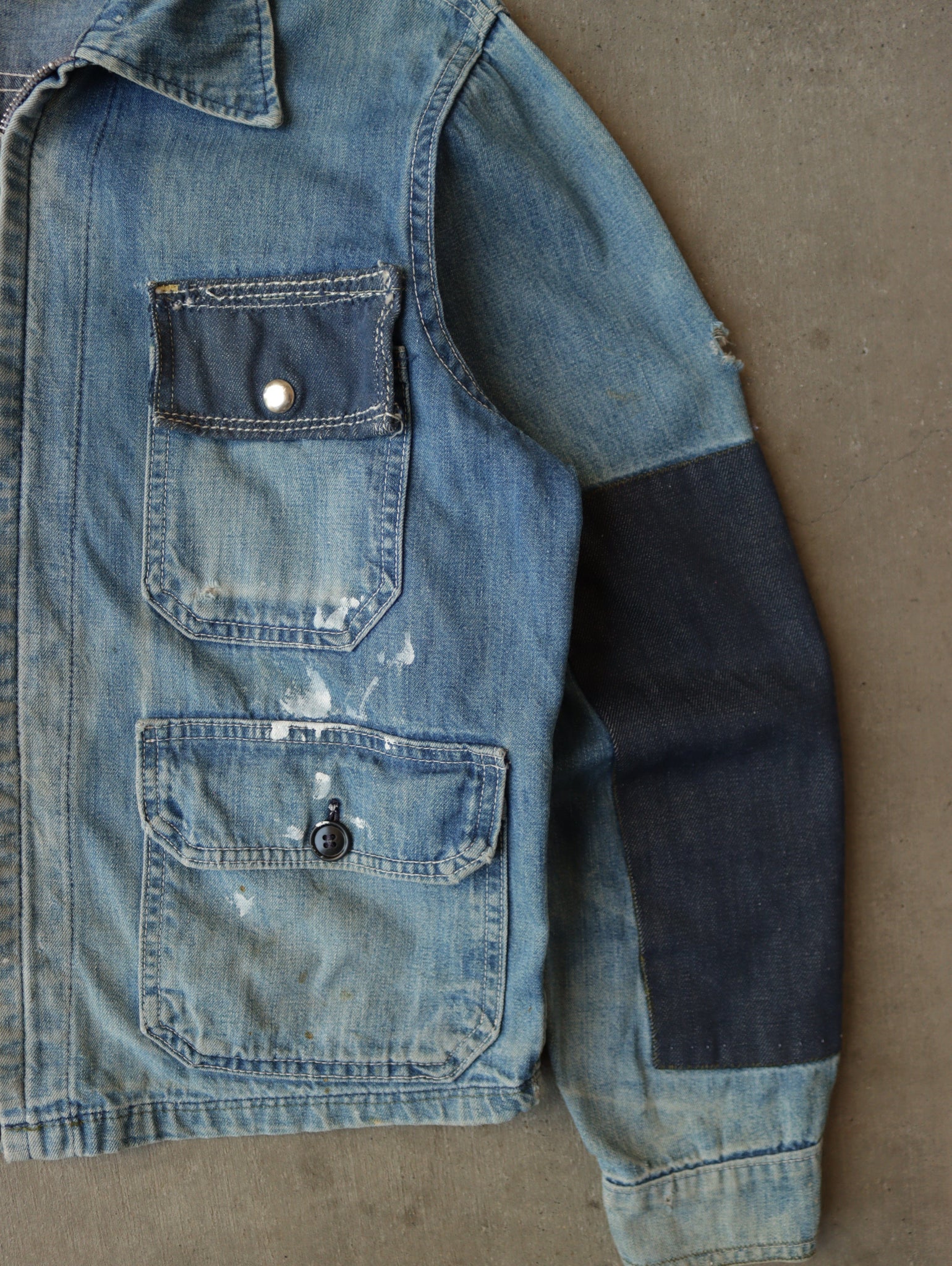 1970S PATCHWORK DENIM 'BIG SMITH' CROP WORK JACKET  - M