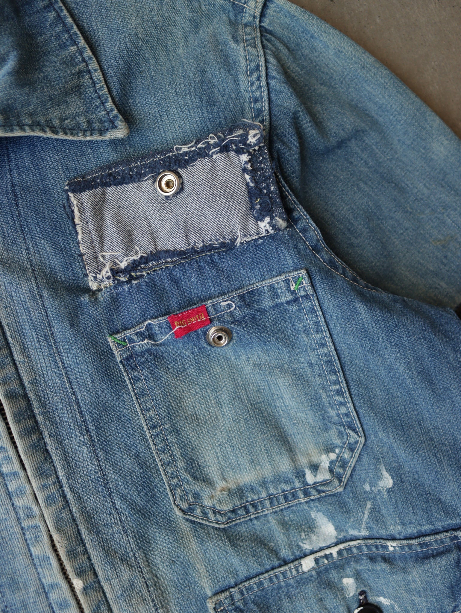 1970S PATCHWORK DENIM 'BIG SMITH' CROP WORK JACKET  - M