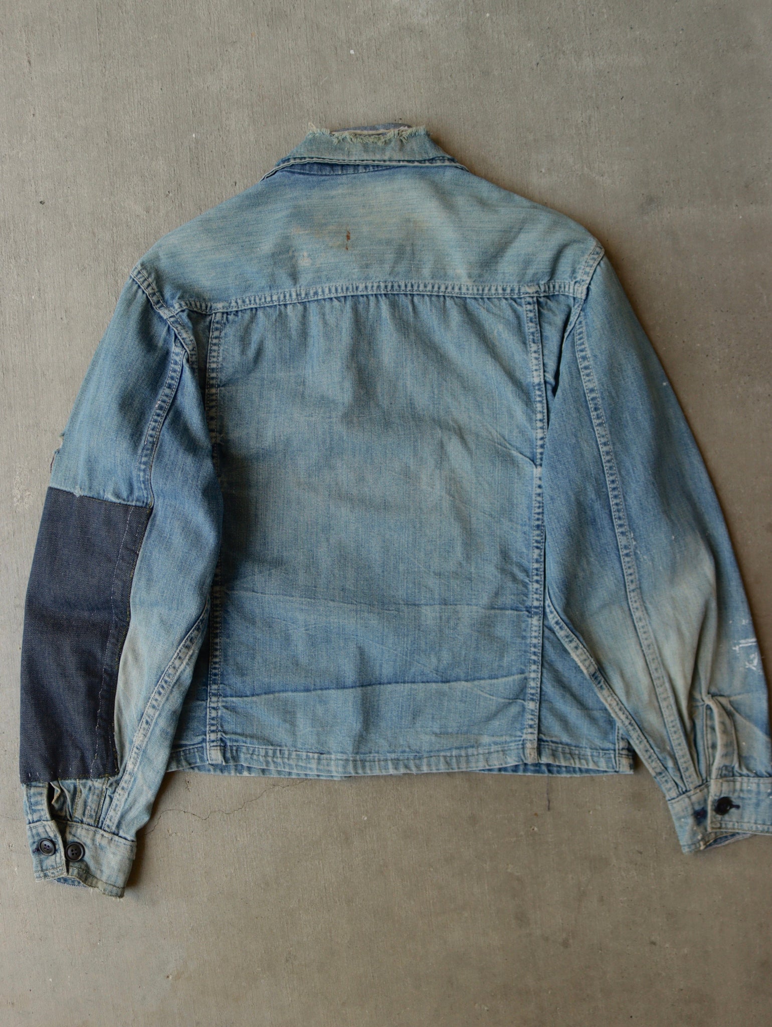 1970S PATCHWORK DENIM 'BIG SMITH' CROP WORK JACKET  - M