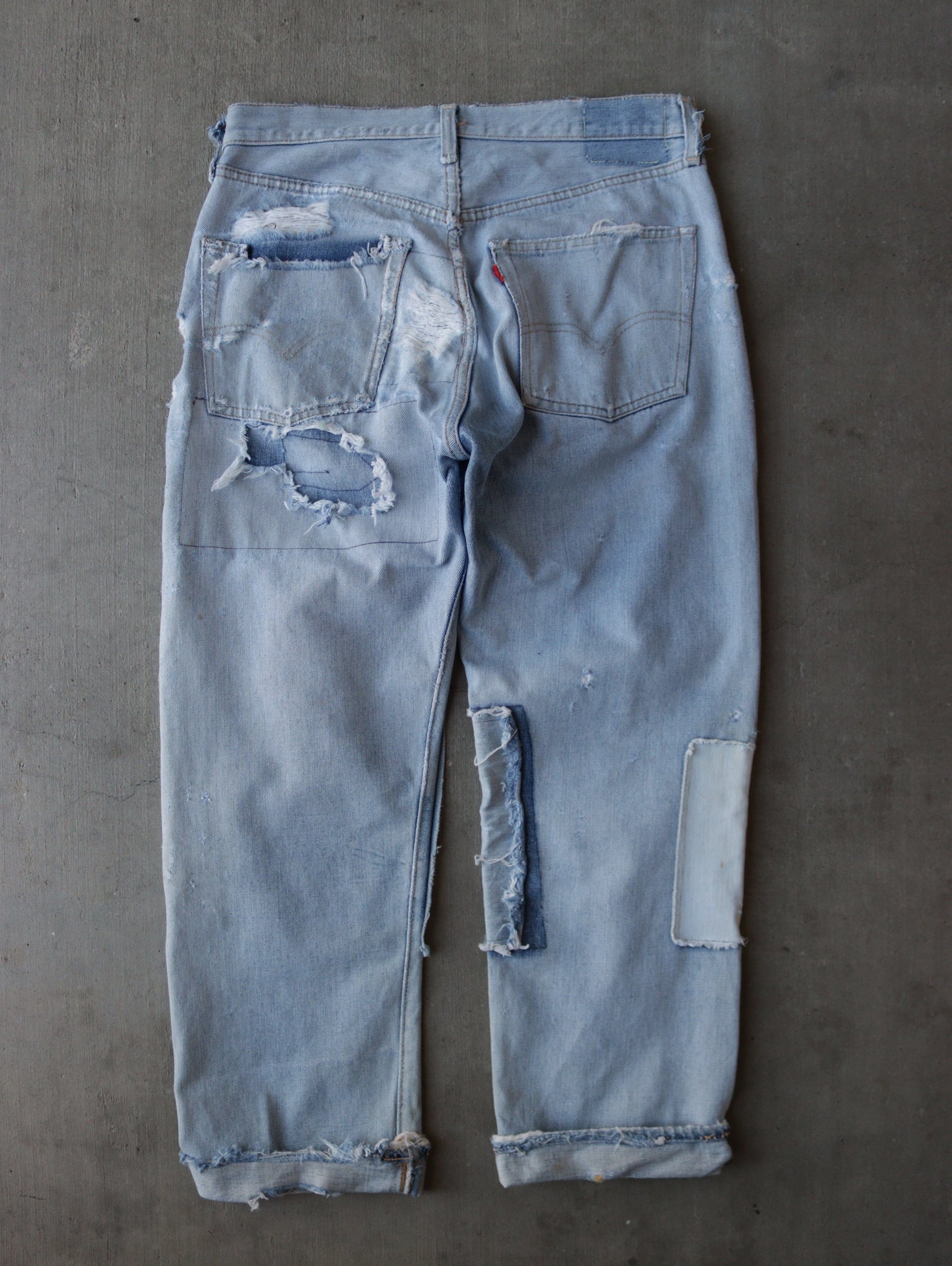 1970s Levi's 501 Selvedge Patchwork Denim Pants - 32