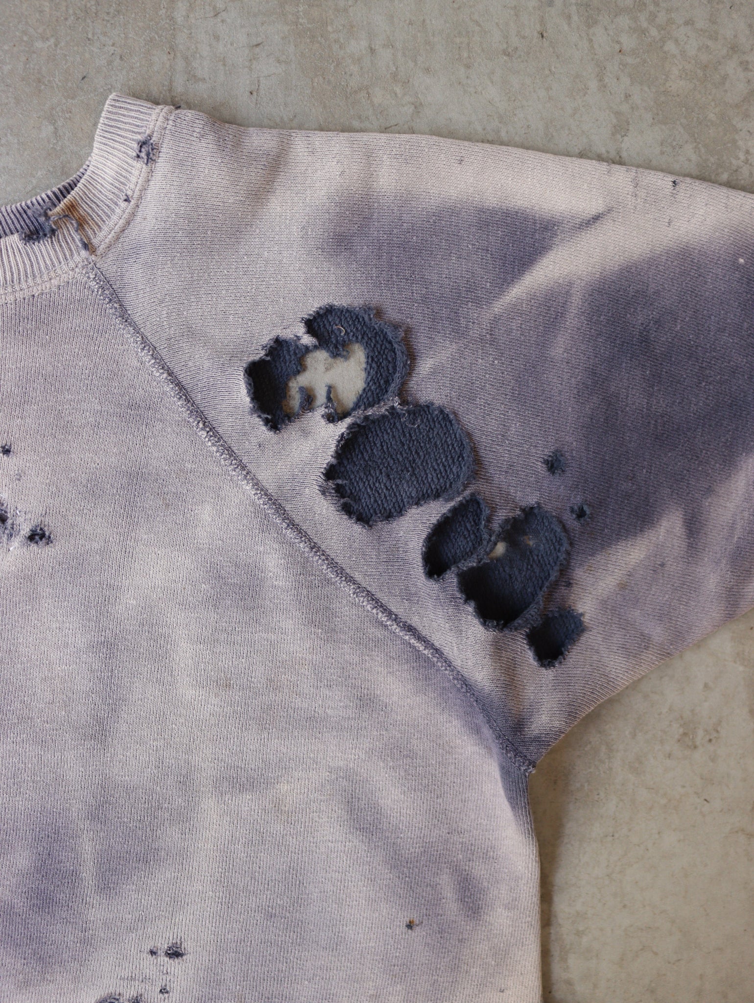 1960S THRASHED REPAIRED FADED INDIGO SWEATSHIRT - M