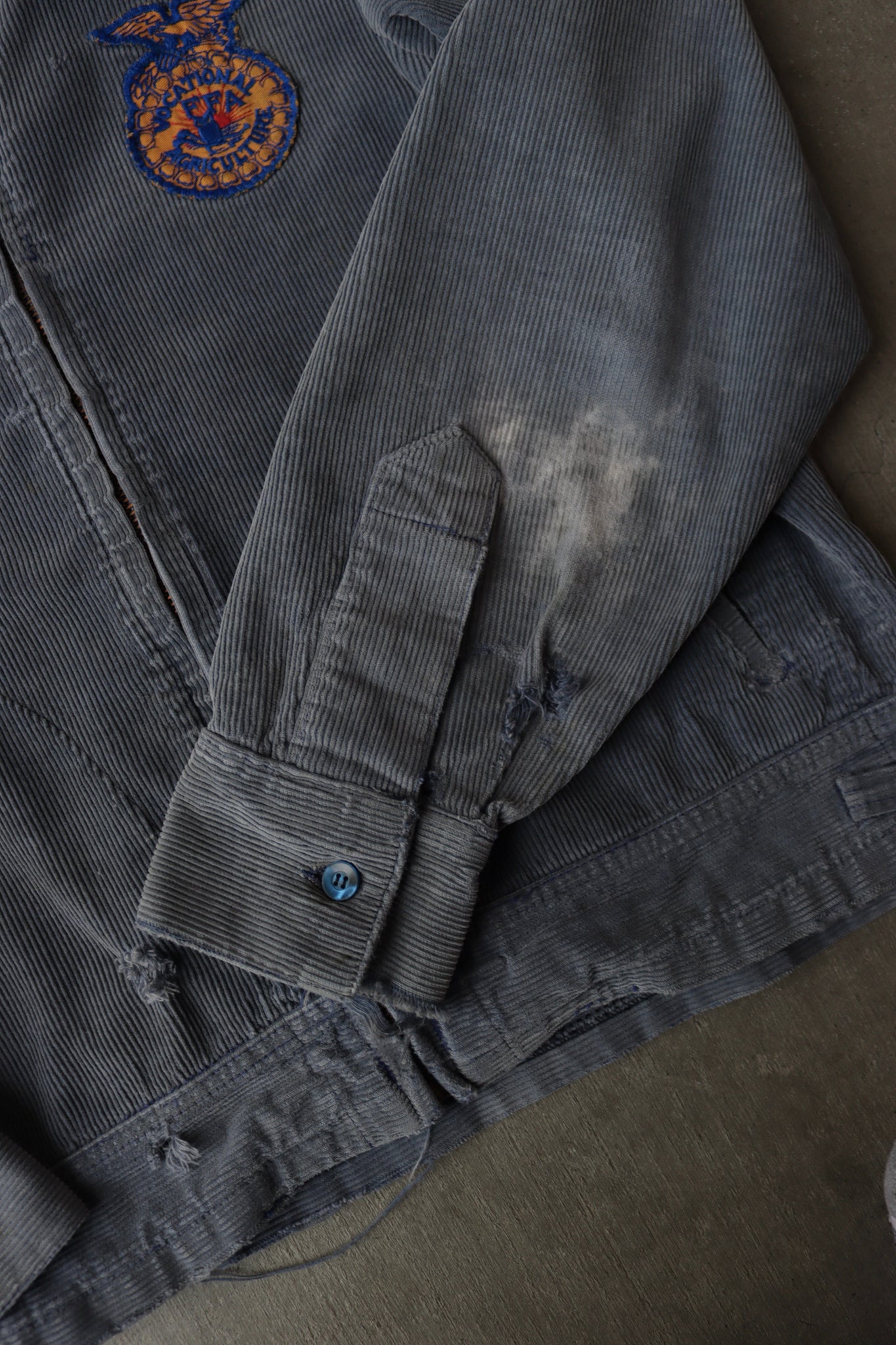 1950s Faded & Repaired Fatigue Blue FFA Chainstitch Jacket - M/L
