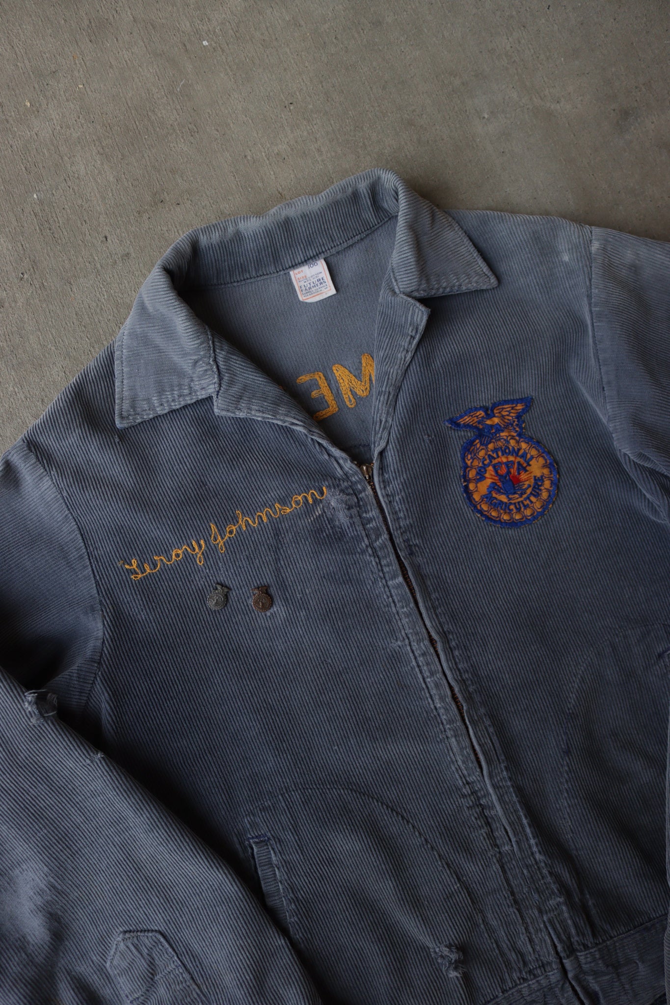 1950s Faded & Repaired Fatigue Blue FFA Chainstitch Jacket - M/L
