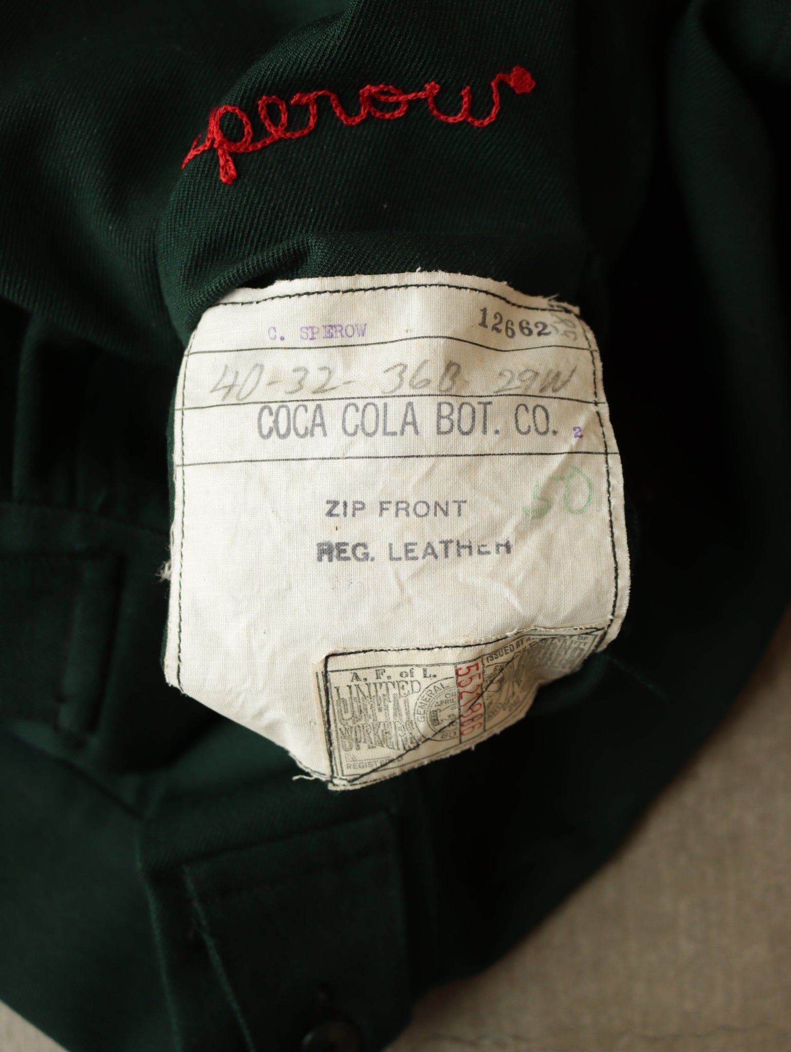 1940S COCA COLA FACTORY WORKER'S CHAINSTITCH JACKET - M