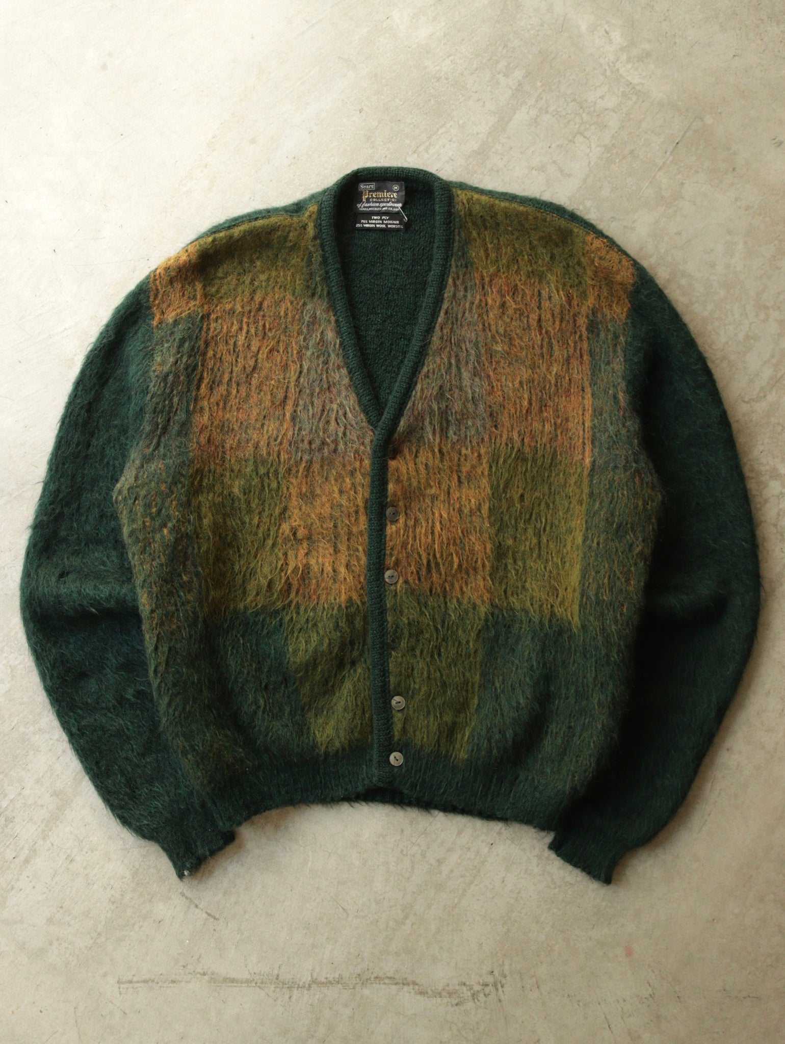 1960S TONAL TWO PLY GREEN MOHAIR CARDIGAN