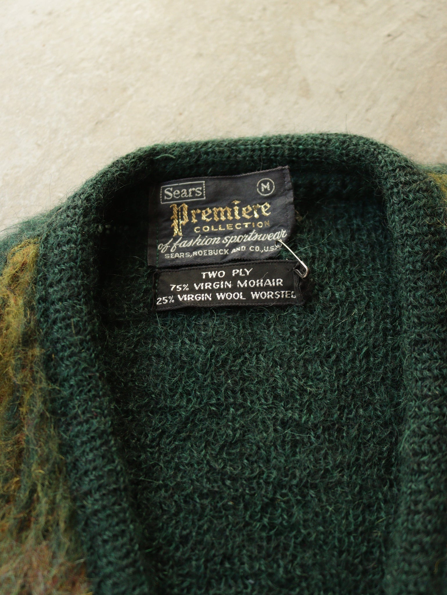 1960S TONAL TWO PLY GREEN MOHAIR CARDIGAN