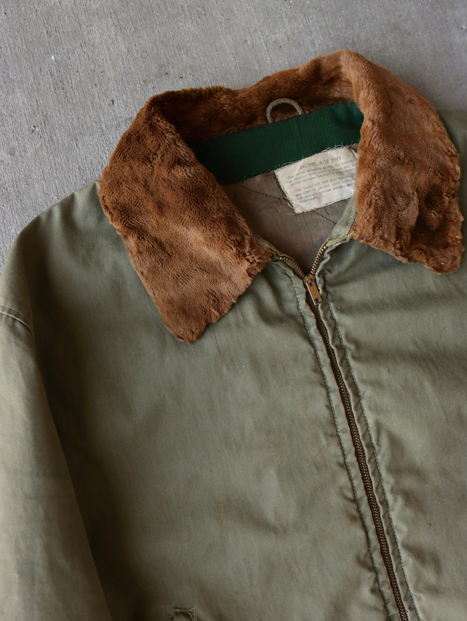 1950s Faded Drab Green B-15 Civilian Bomber Jacket - L